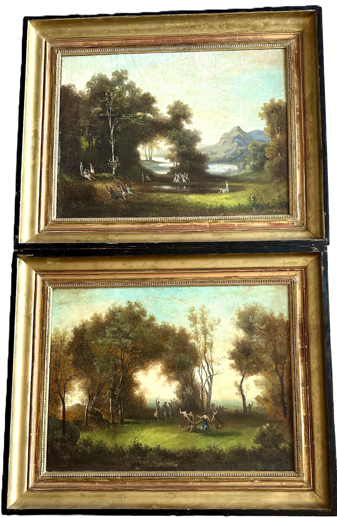 École française du 19é - fêtes galantes dans un parc - paire d’huile sur toile
