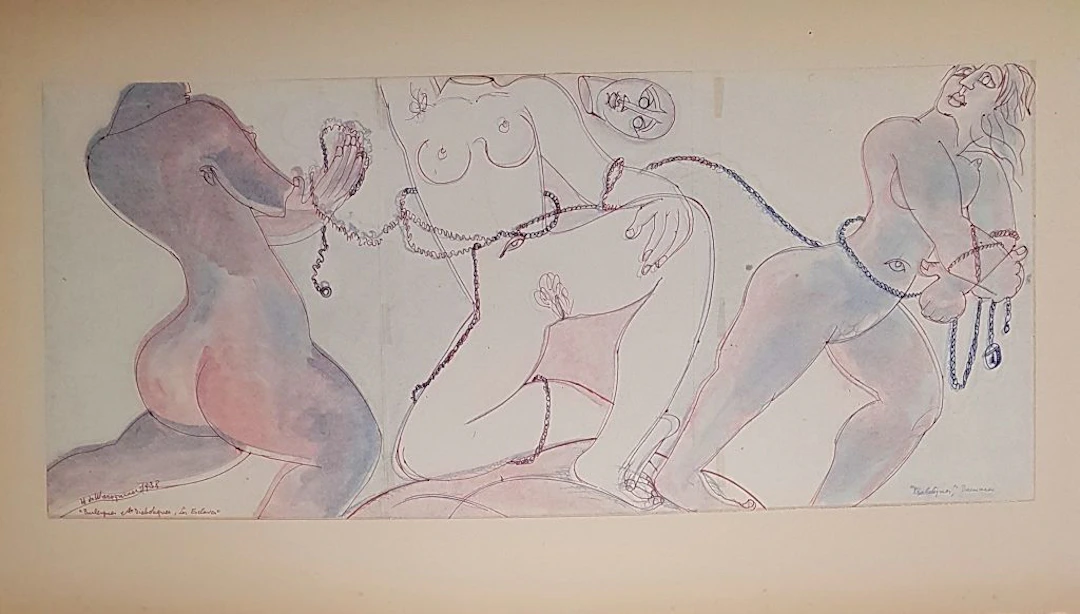 Henry DE WAROQUIER - Les esclaves, 1938 - Triptyque de dessins, signé