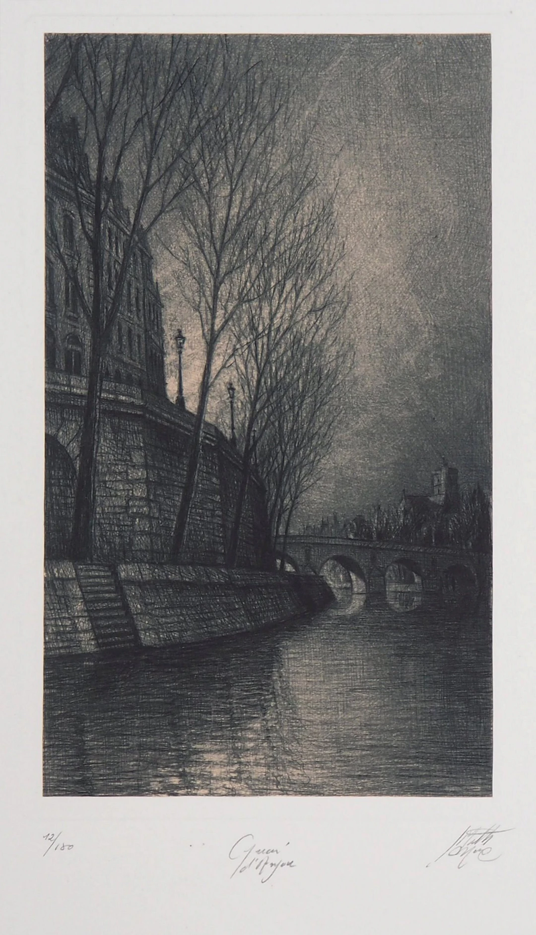 Jean Michel MATHIEUX-MARIE: La Seine, Quai d’Anjou - Gravure originale