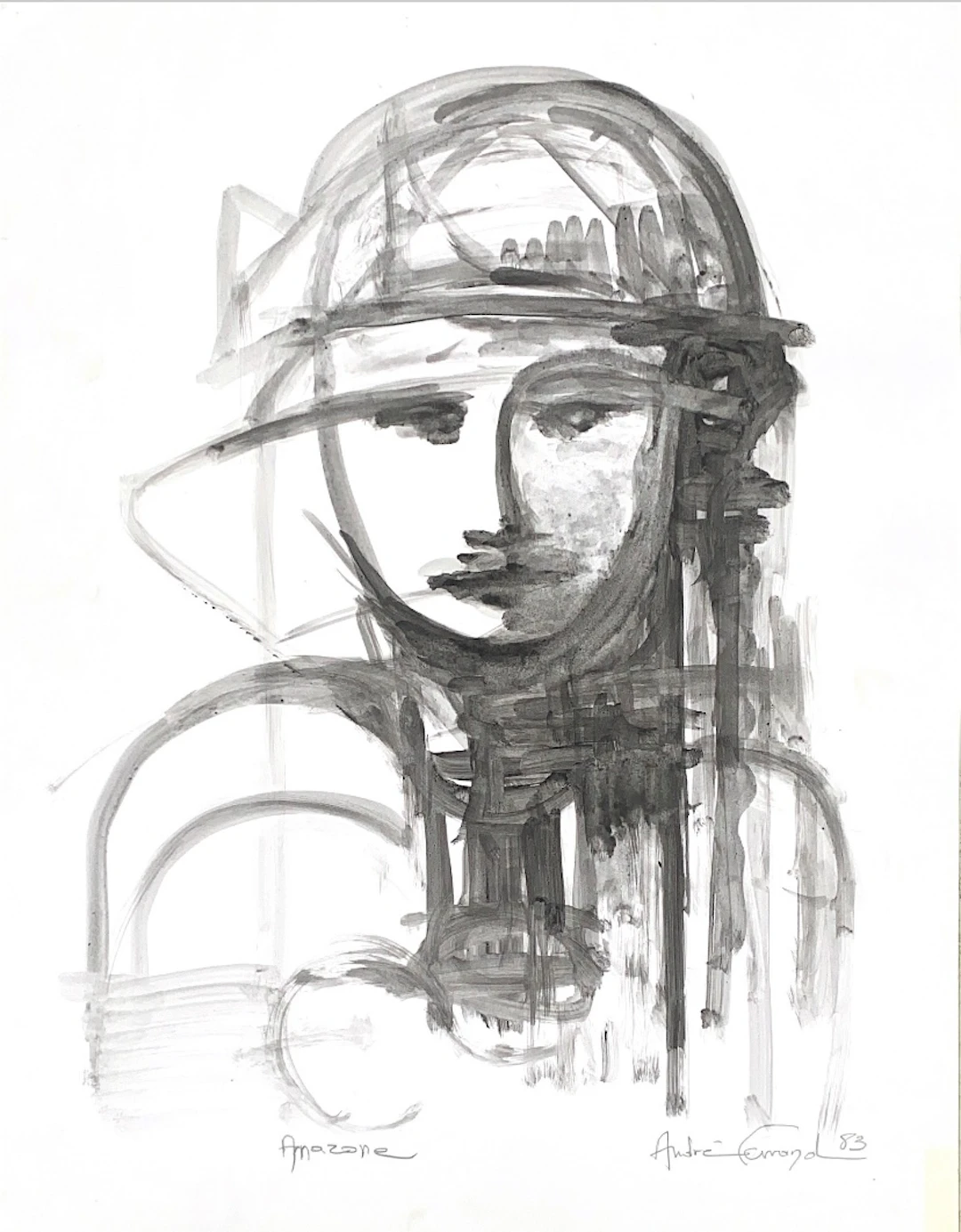 André Ferrand - Amazone - Lavis sur papier