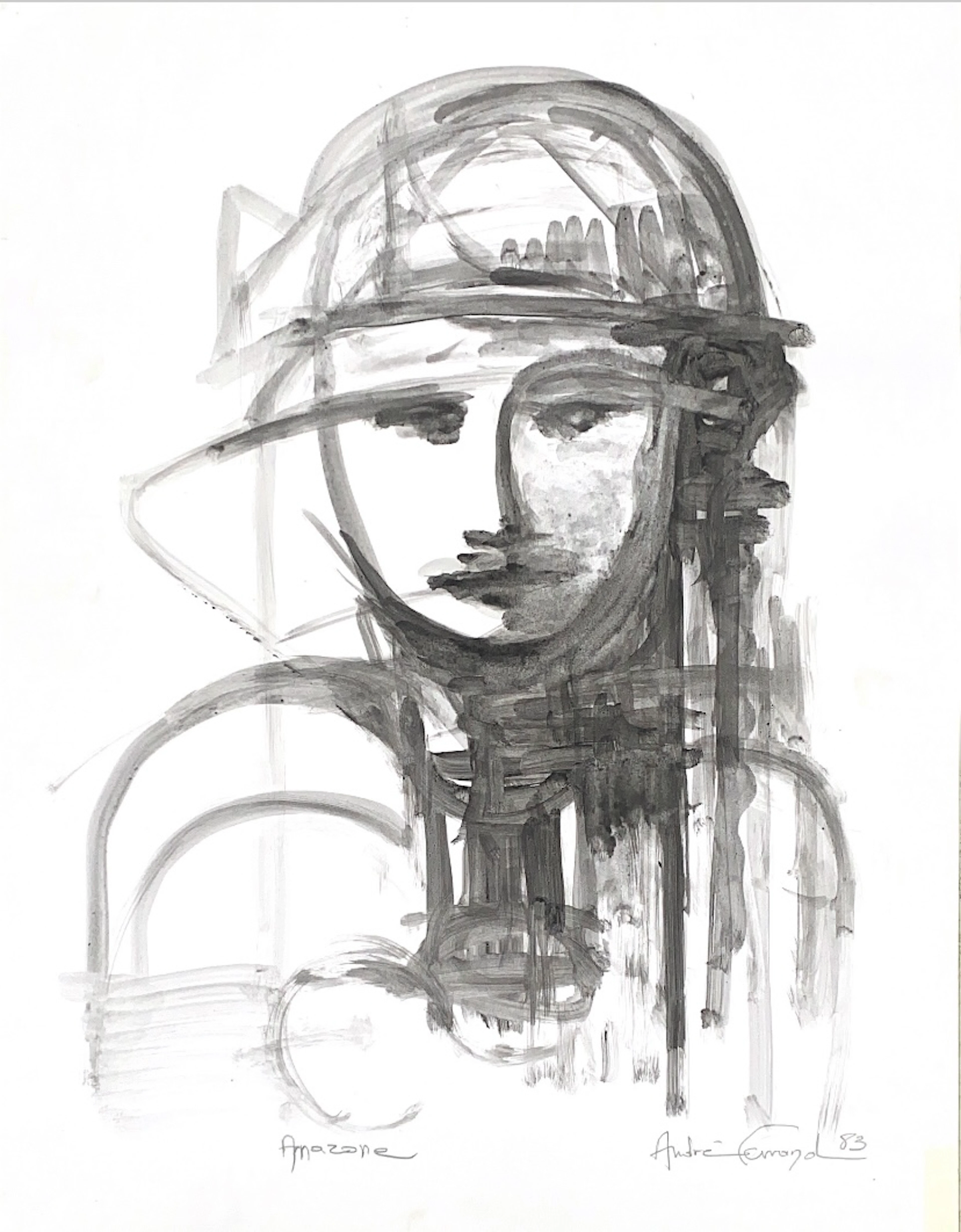 André Ferrand - Amazone - Lavis sur papier