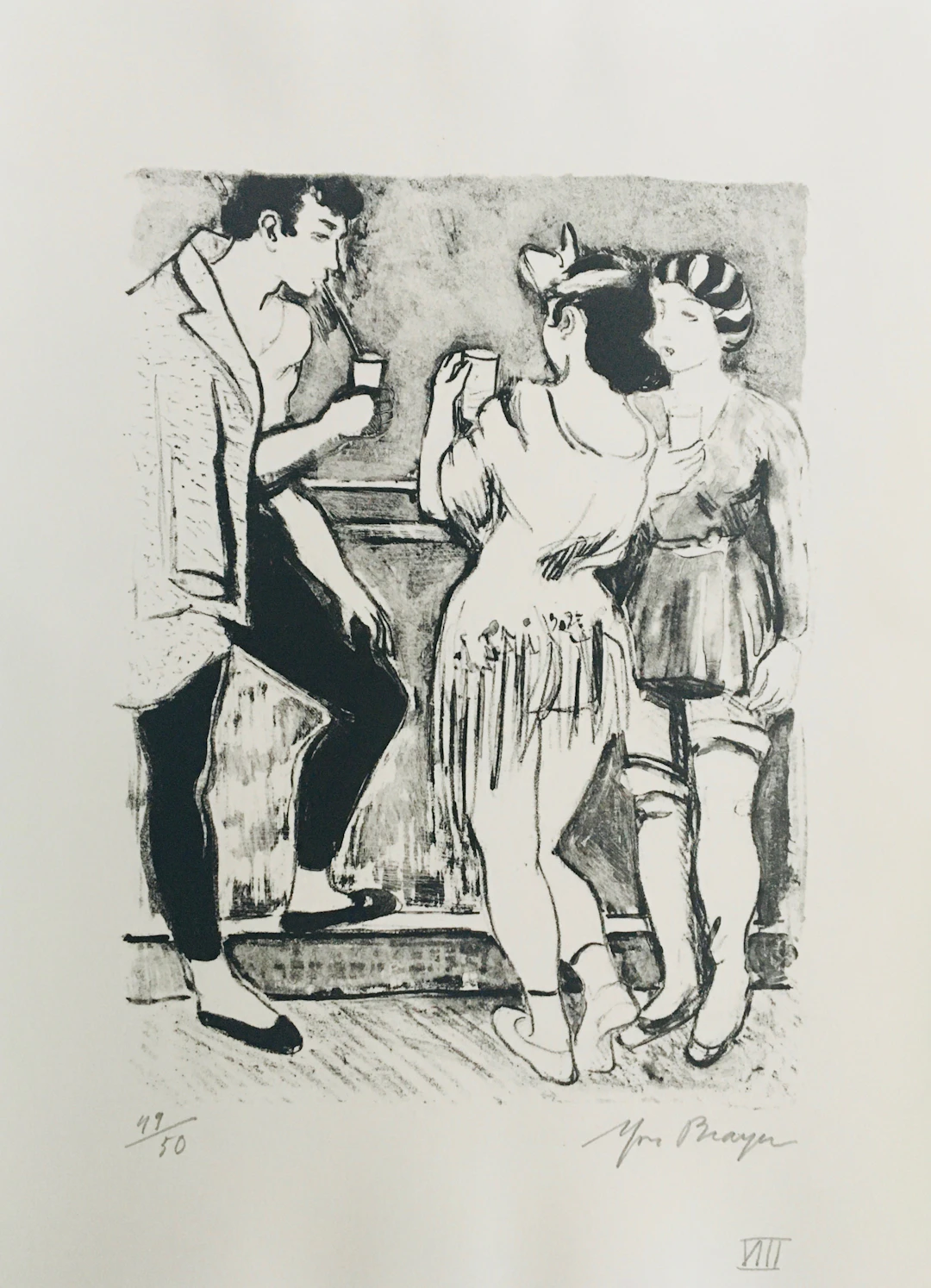 Yves BRAYER - Le bar des artistes, 1969 - Lithographie signée au crayon