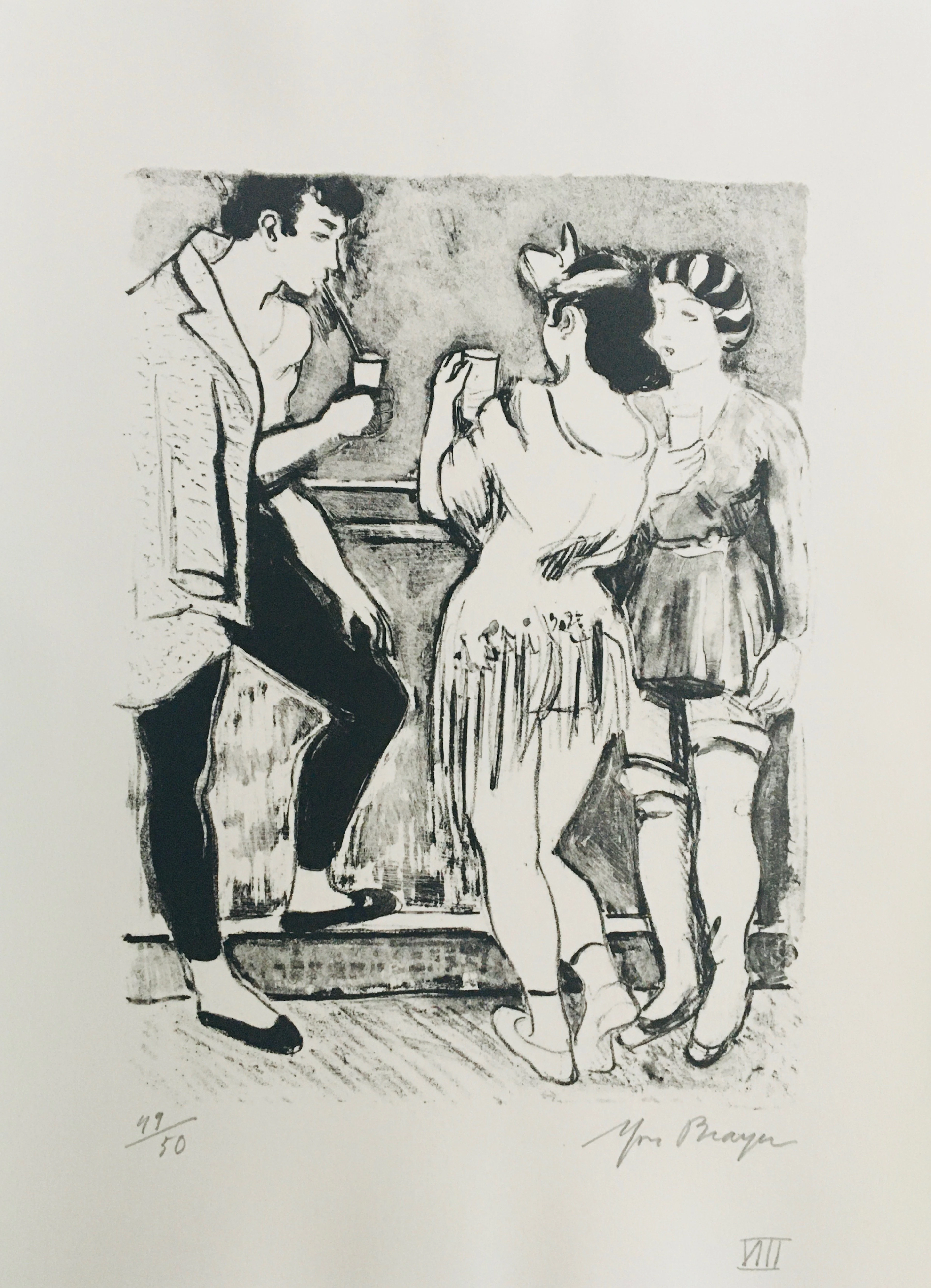 Yves BRAYER - Le bar des artistes, 1969 - Lithographie signée au crayon