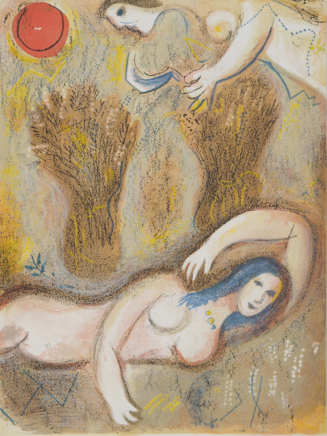 Marc CHAGALL : La Bible, La jeune fille dans le champs, Lithographie originale