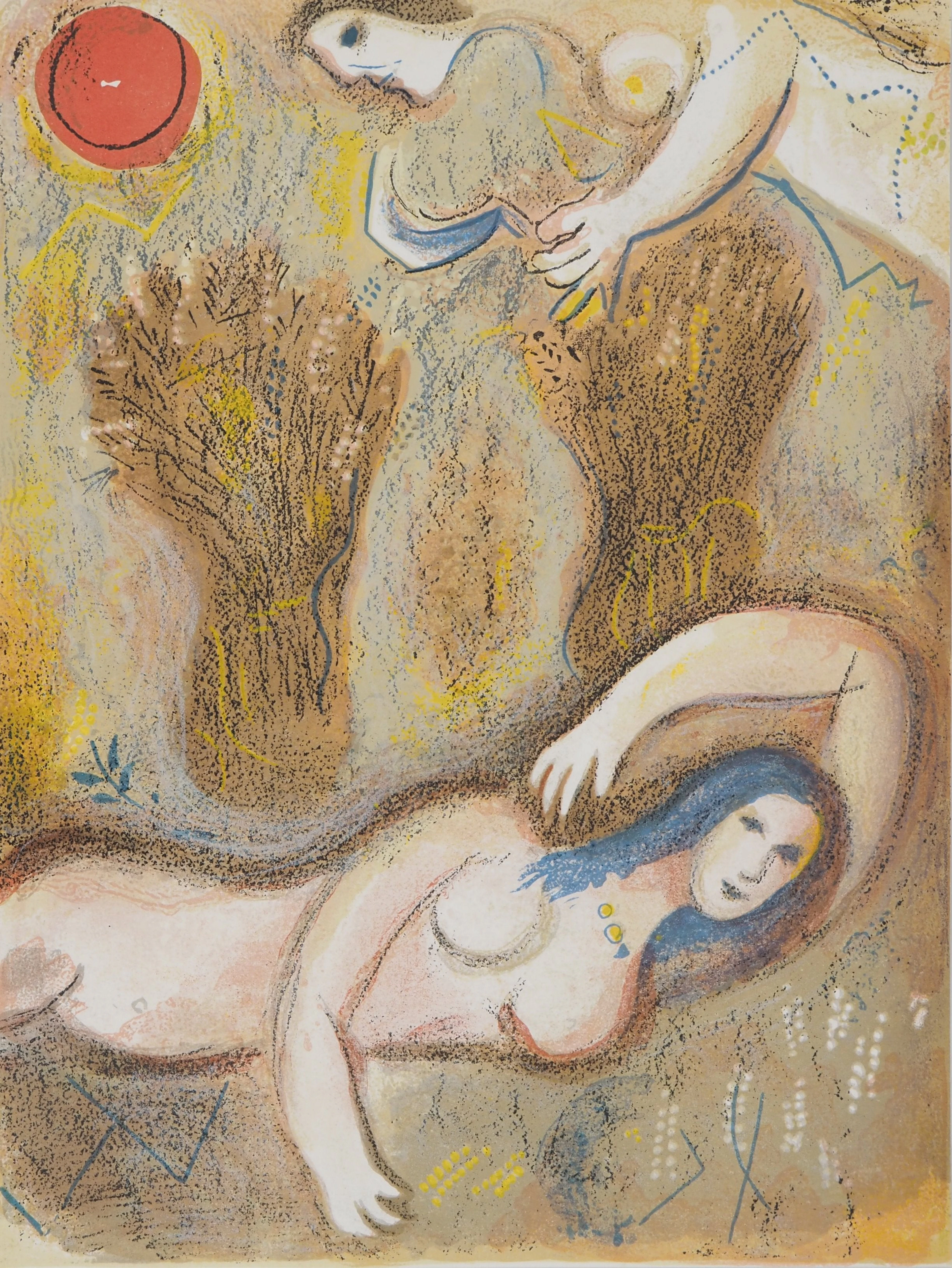 Marc CHAGALL : La Bible, La jeune fille dans le champs, Lithographie originale