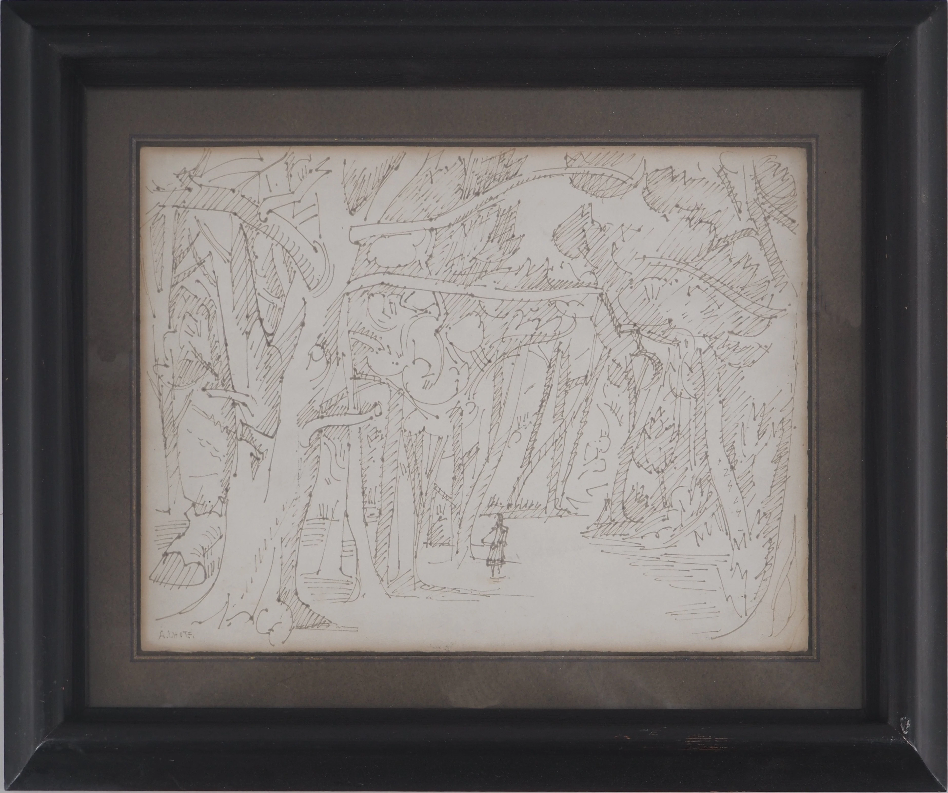 André LHOTE - Promenade en forêt - Dessin original, signé