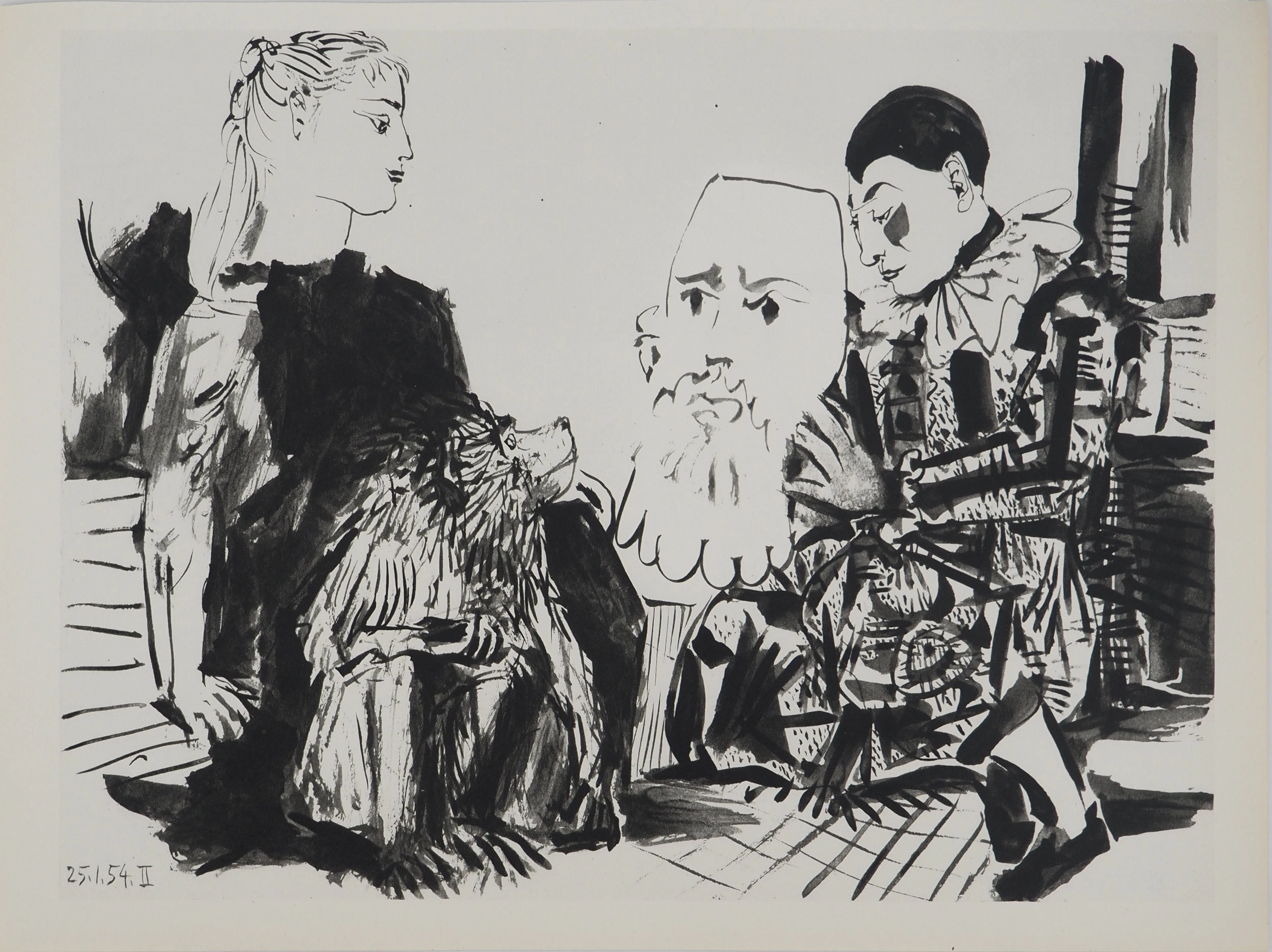Pablo PICASSO : Comédie Humaine, Arlequins et la jeune femme au singe
