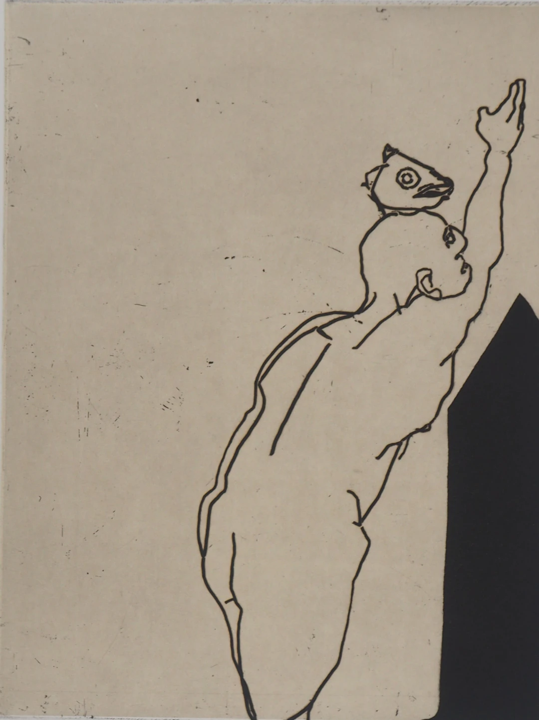François Vincent - Homme et tête de poisson, 1993 - Gravure originale signée