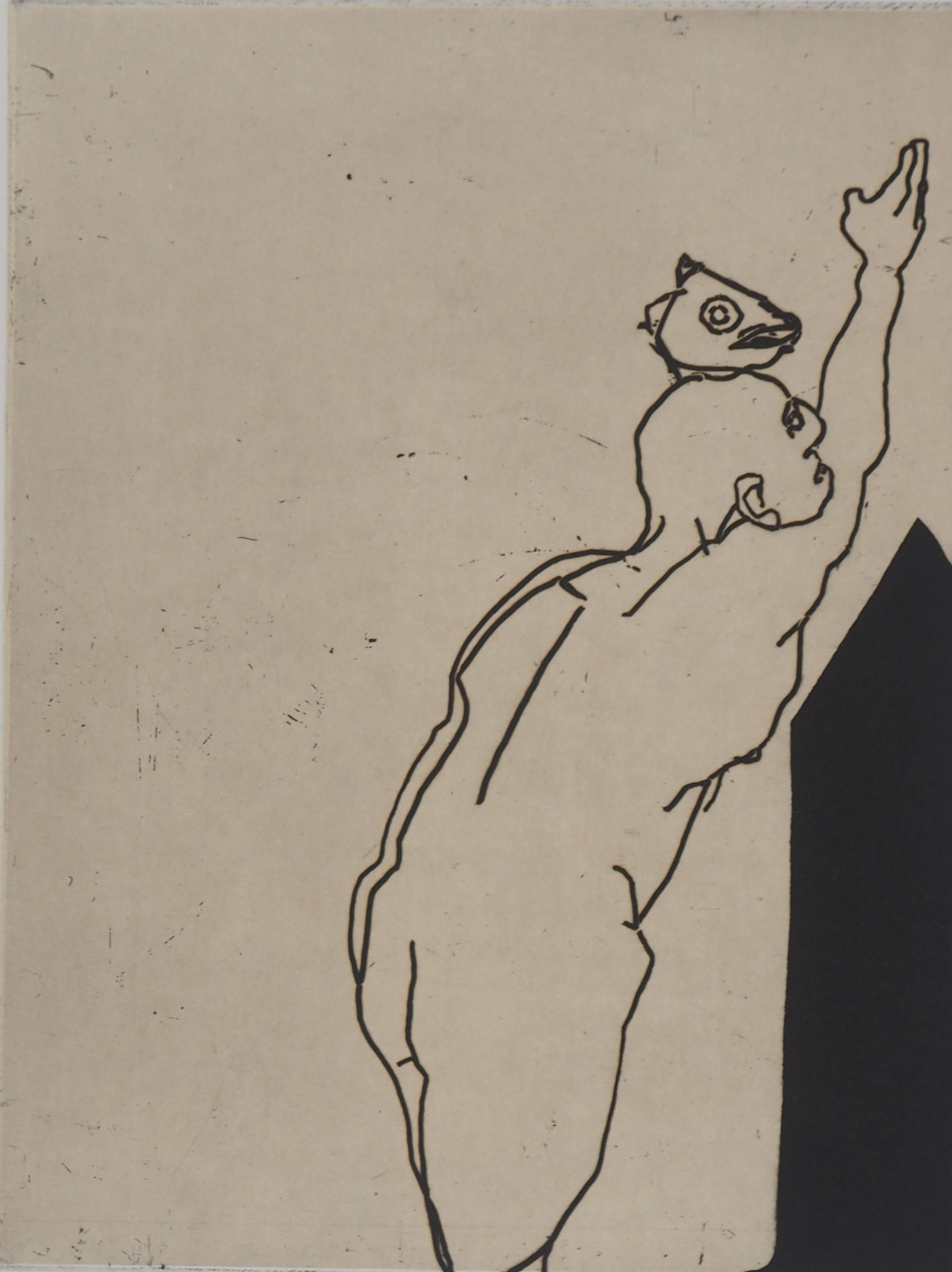 François Vincent - Homme et tête de poisson, 1993 - Gravure originale signée