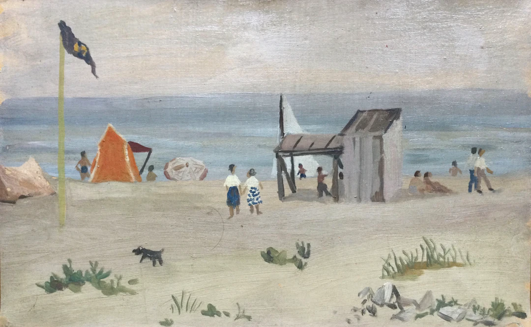François BABOULET - La plage - Huile sur papier marouflé sur toile signée
