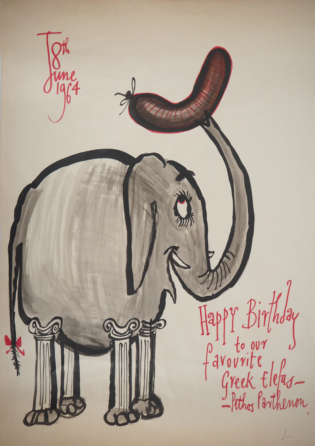 Ronald SEARLE : Elephant Grec - Dessin original signé