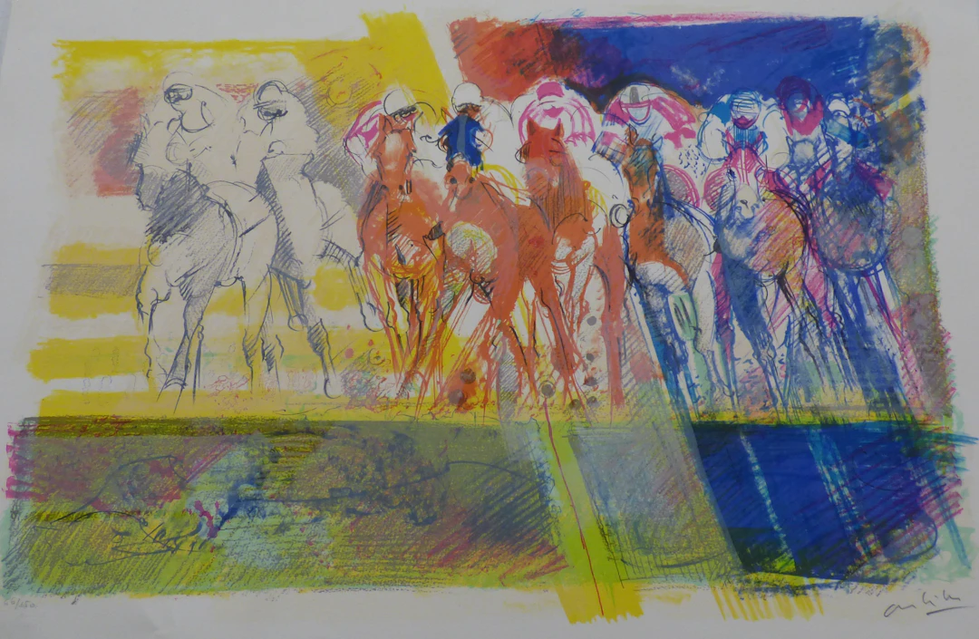 Paul AMBILLE - La course de chevaux, 1980 - Lithographie originale