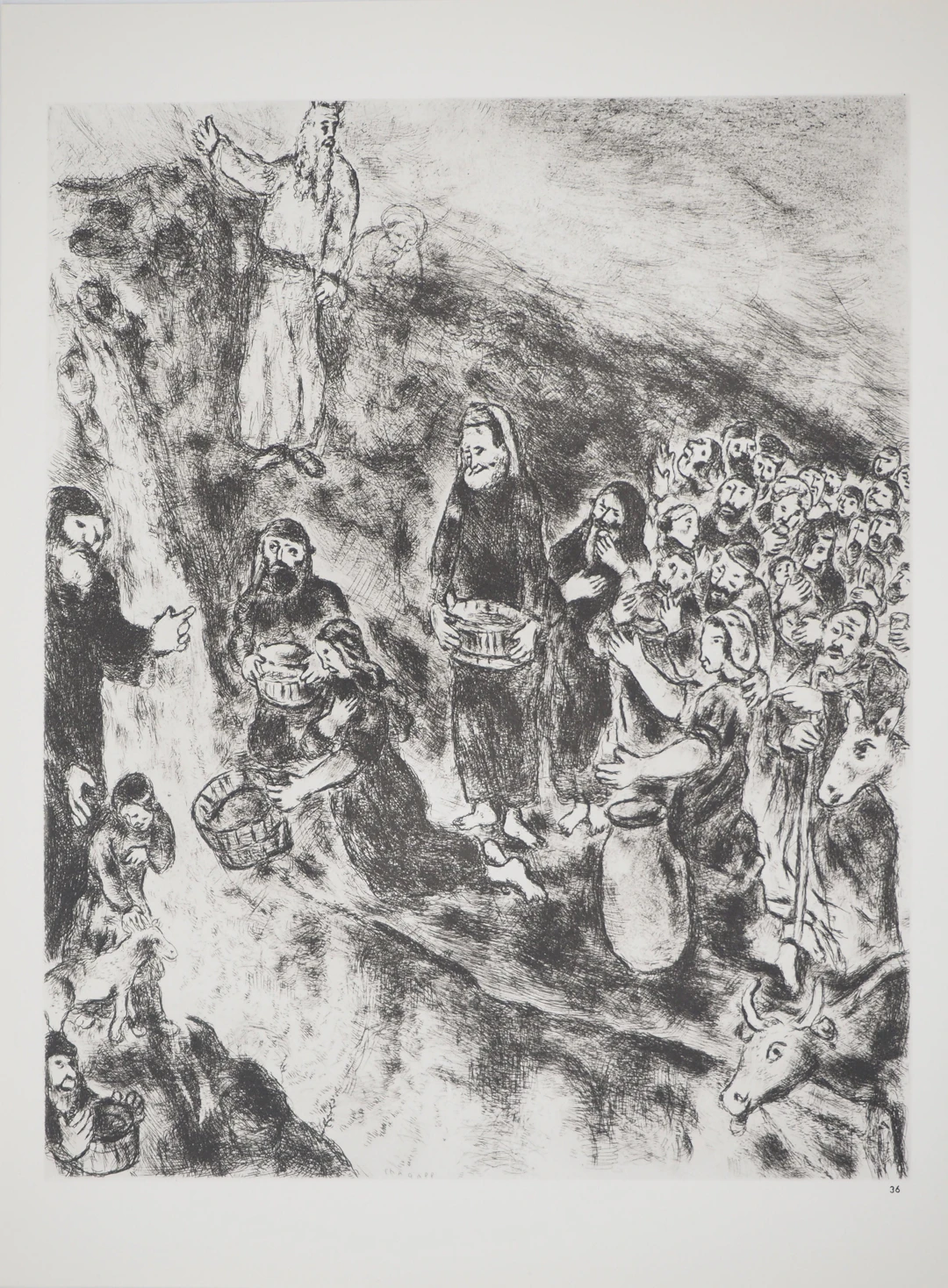Marc CHAGALL : Moïse fait jaillir une source, Héliogravure originale signée