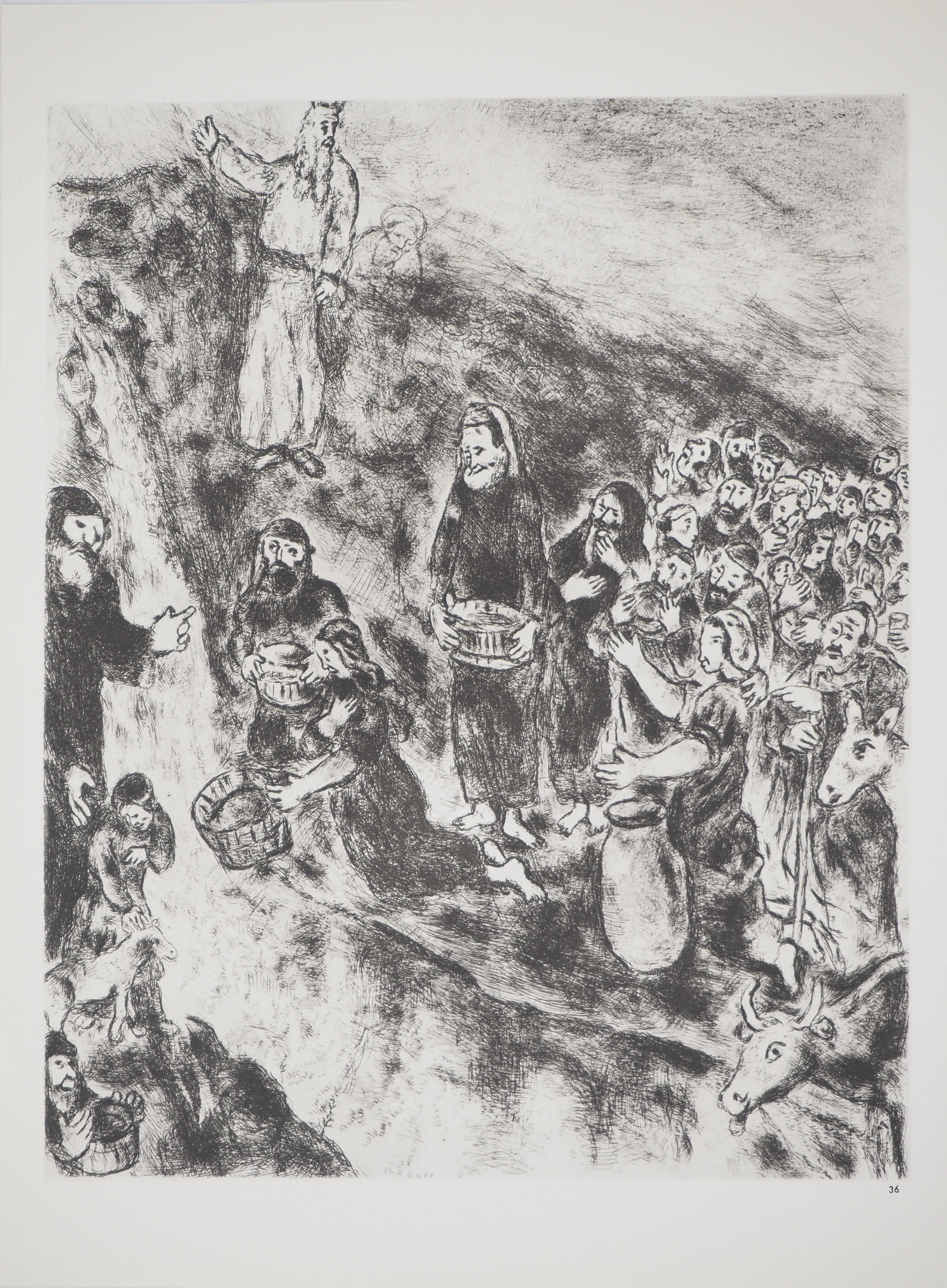 Marc CHAGALL : Moïse fait jaillir une source, Héliogravure originale signée
