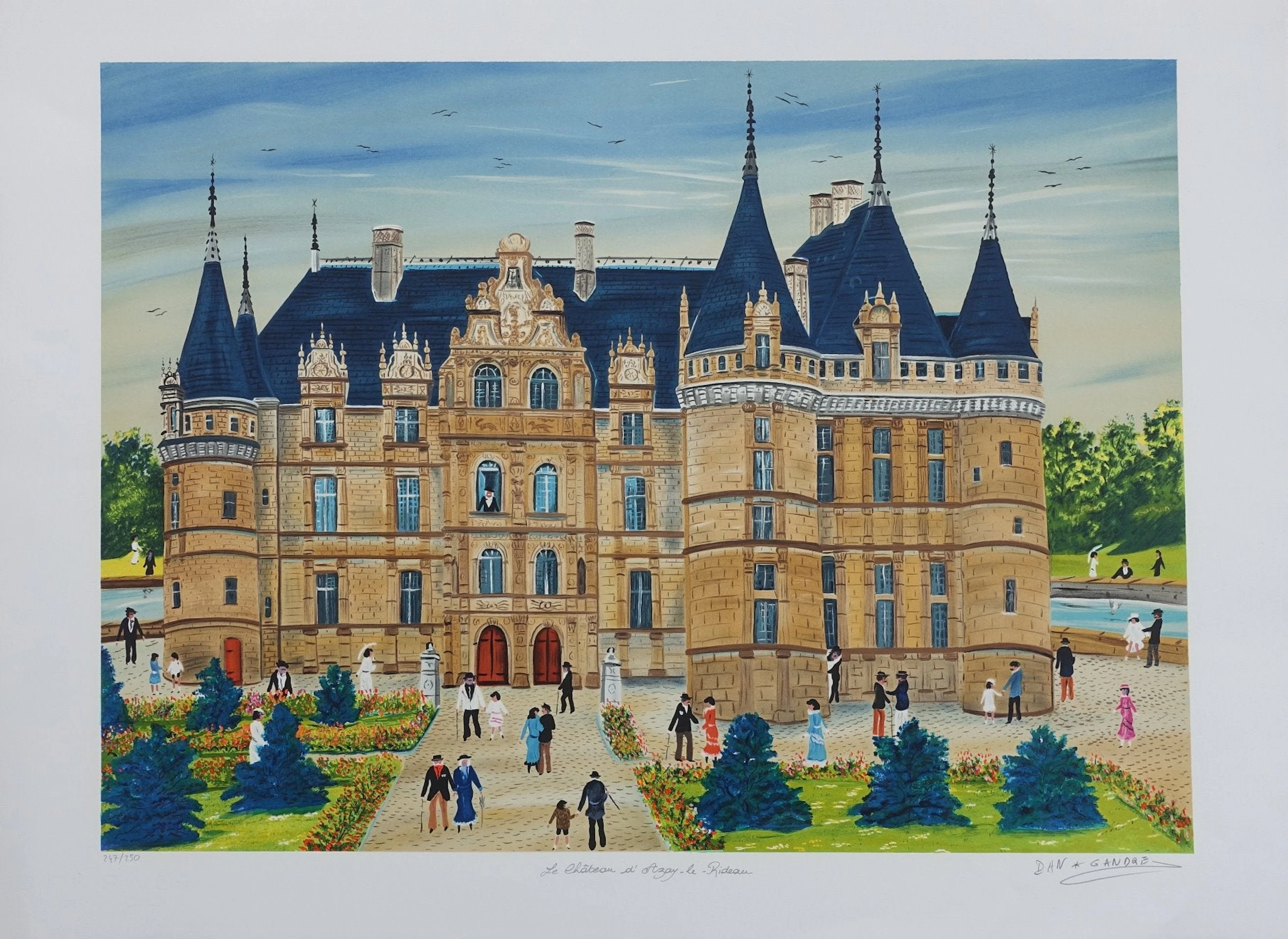 Dan GANDRE : le château d’Azay le Rideau, Lithographie originale