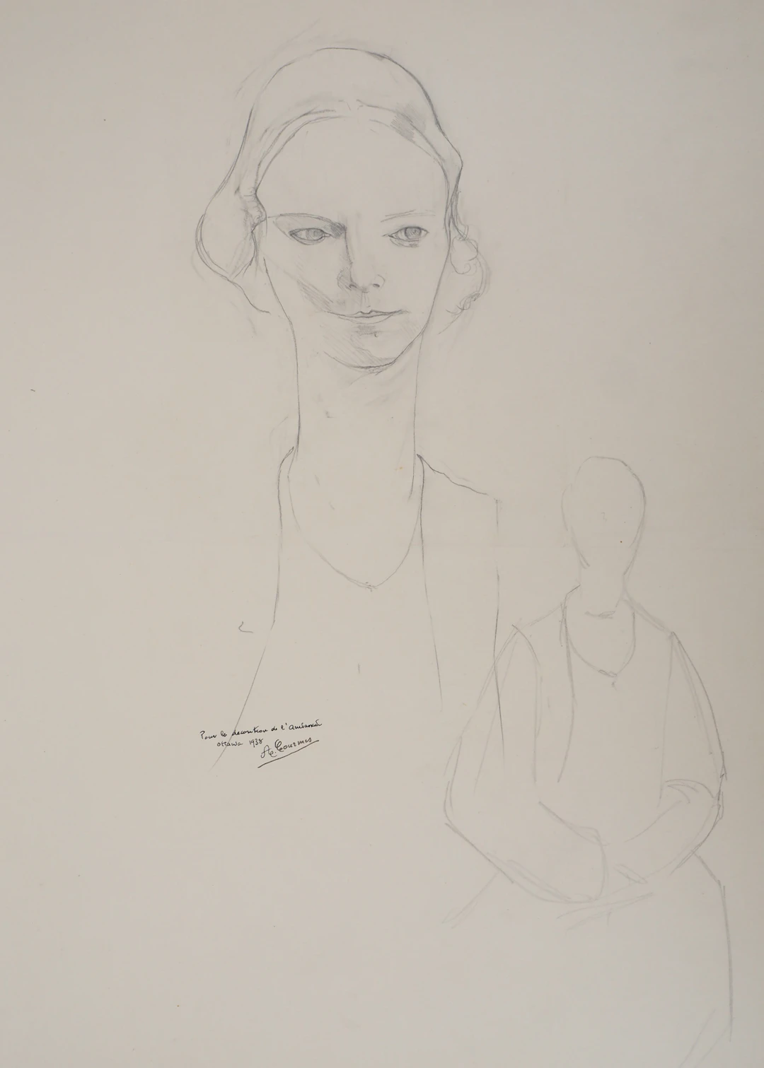 Alfred COURMES : Le regard tendre - Dessin Signé