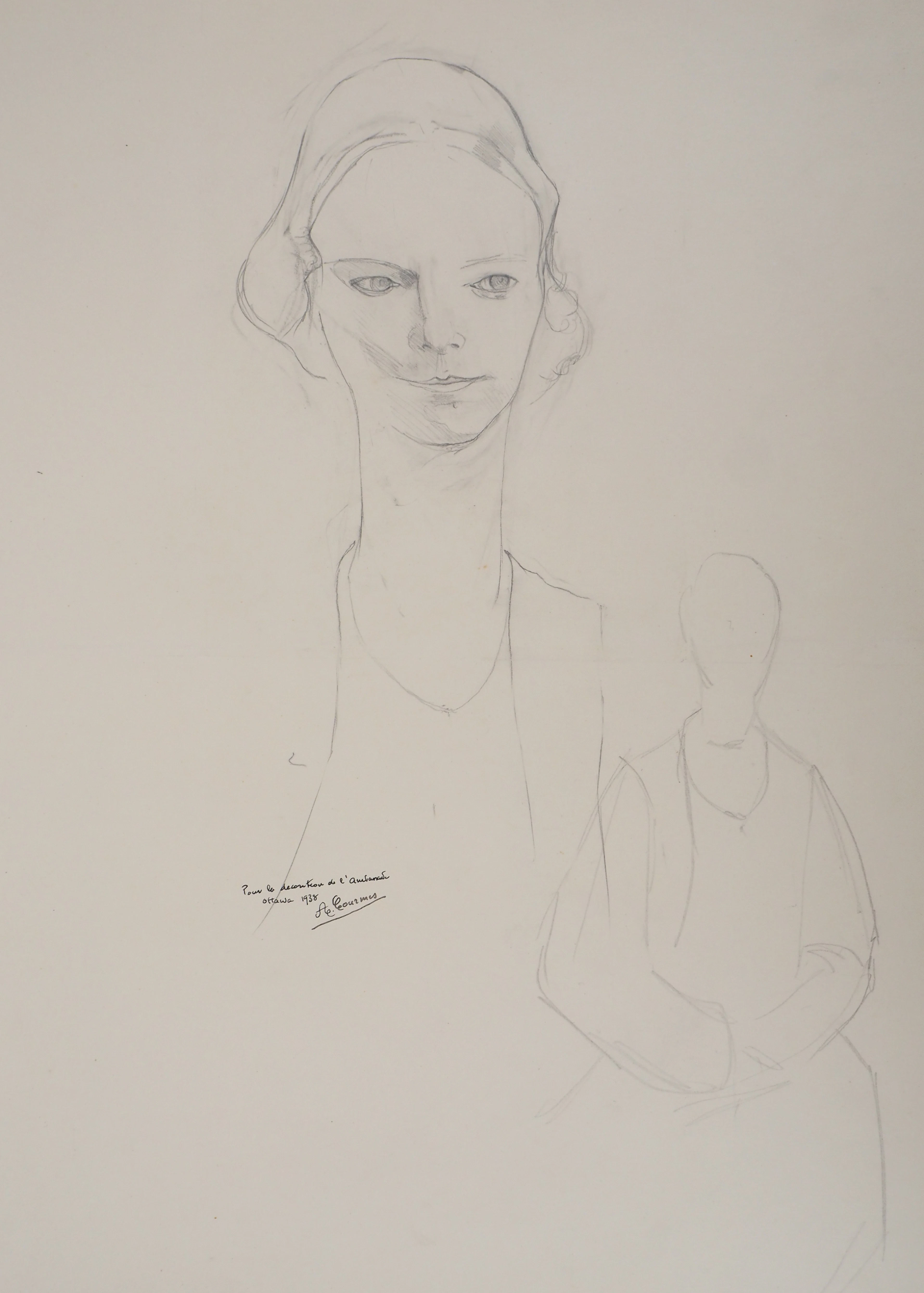Alfred COURMES : Le regard tendre - Dessin Signé