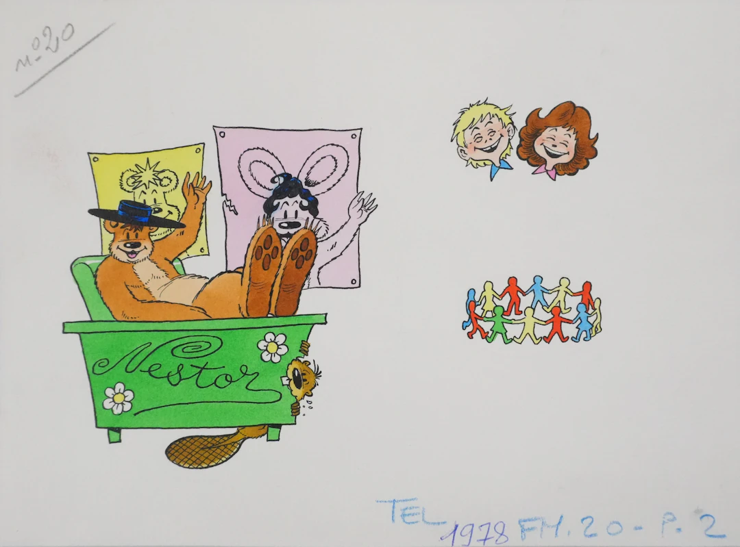 Roger BUSSEMEY : Le bureau de Nestor aux fleurs, Aquarelle originale