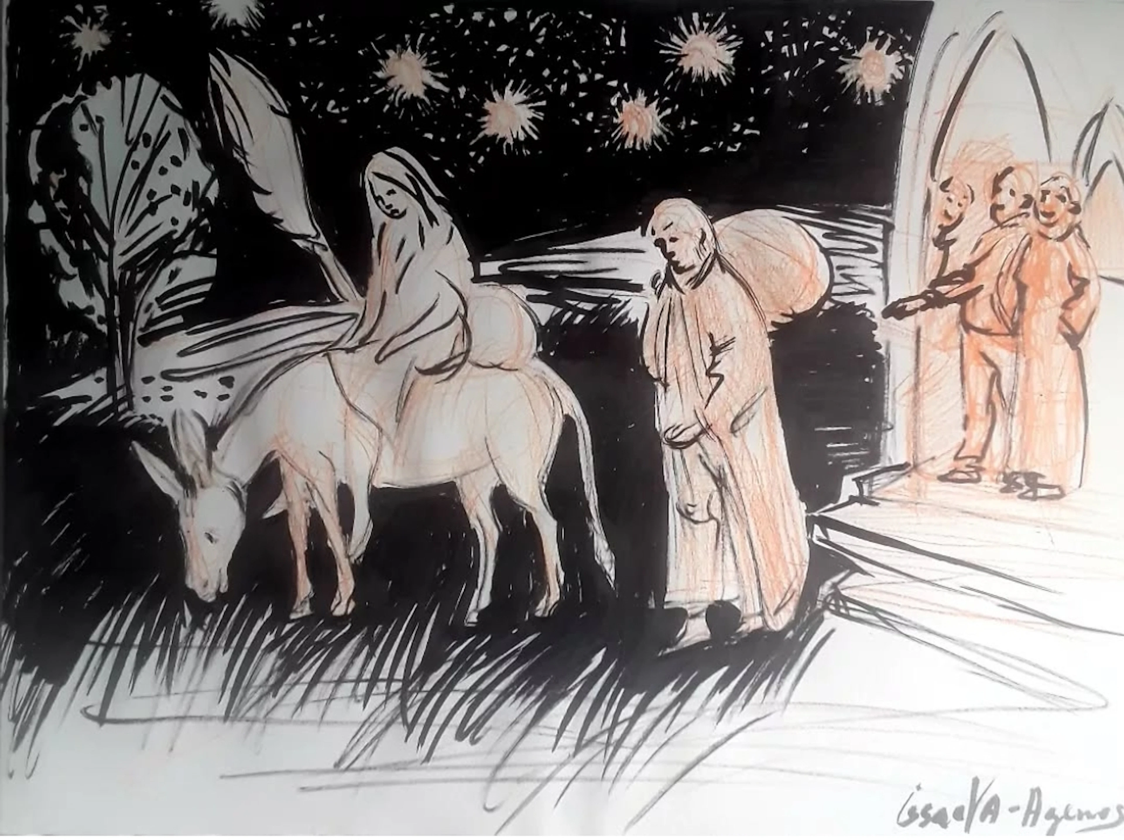 Véronika Issaeva-Agenos - En route vers Bethléem, 2024 - dessin au