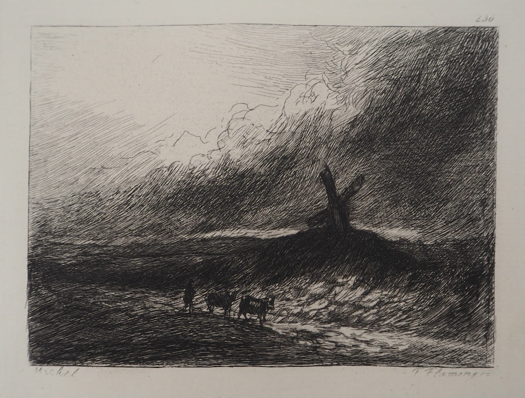 Georges Michel (d’après) - Moulin et pâturage - Gravure d’après peinture