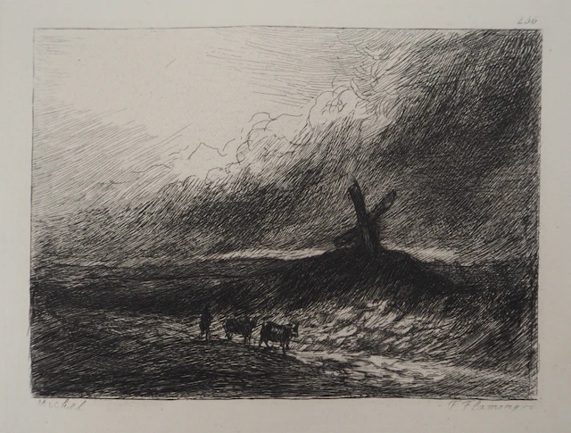 Georges Michel (d’après) - Moulin et pâturage - Gravure d’après peinture