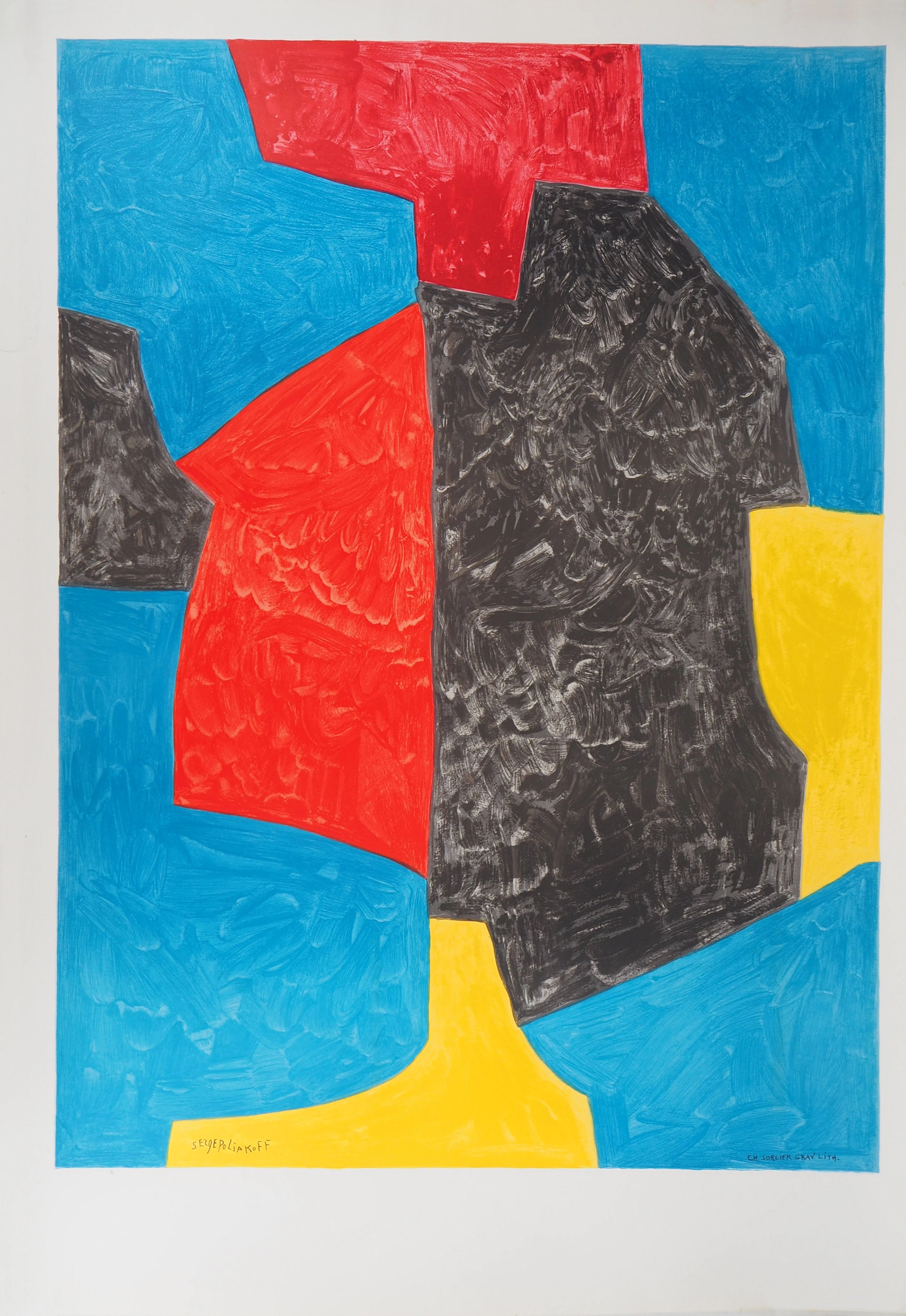 Serge Poliakoff (d’après) - Composition rouge, bleu et noir - Lithographie