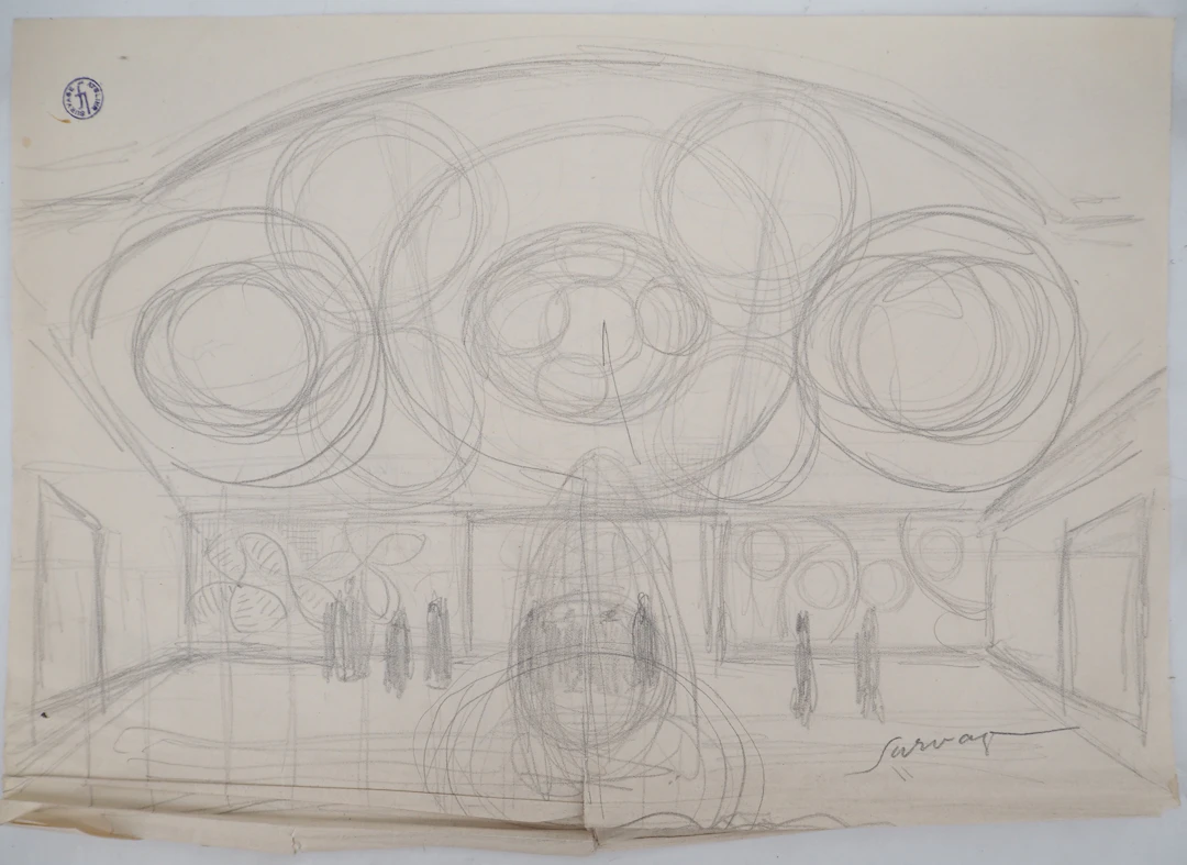 Léopold SURVAGE - A l’entrée du palace - Dessin original, Signé