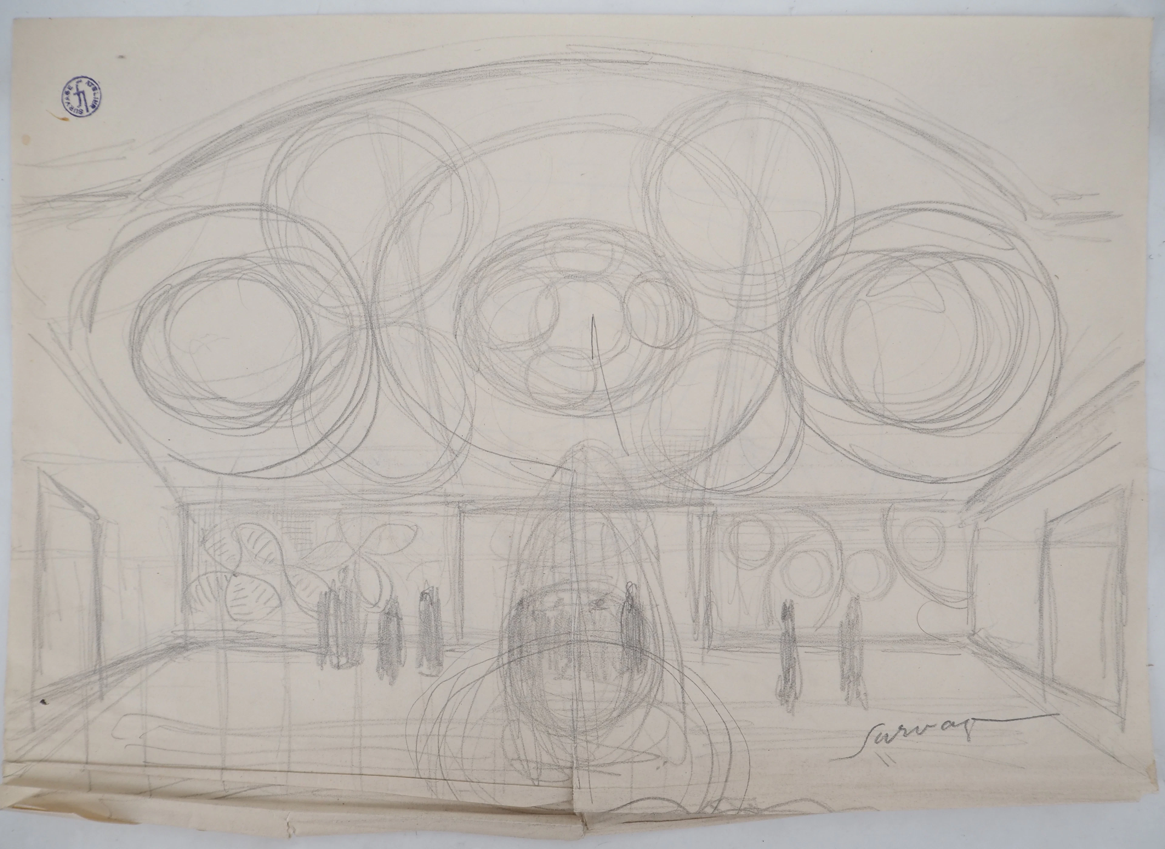 Léopold SURVAGE - A l’entrée du palace - Dessin original, Signé