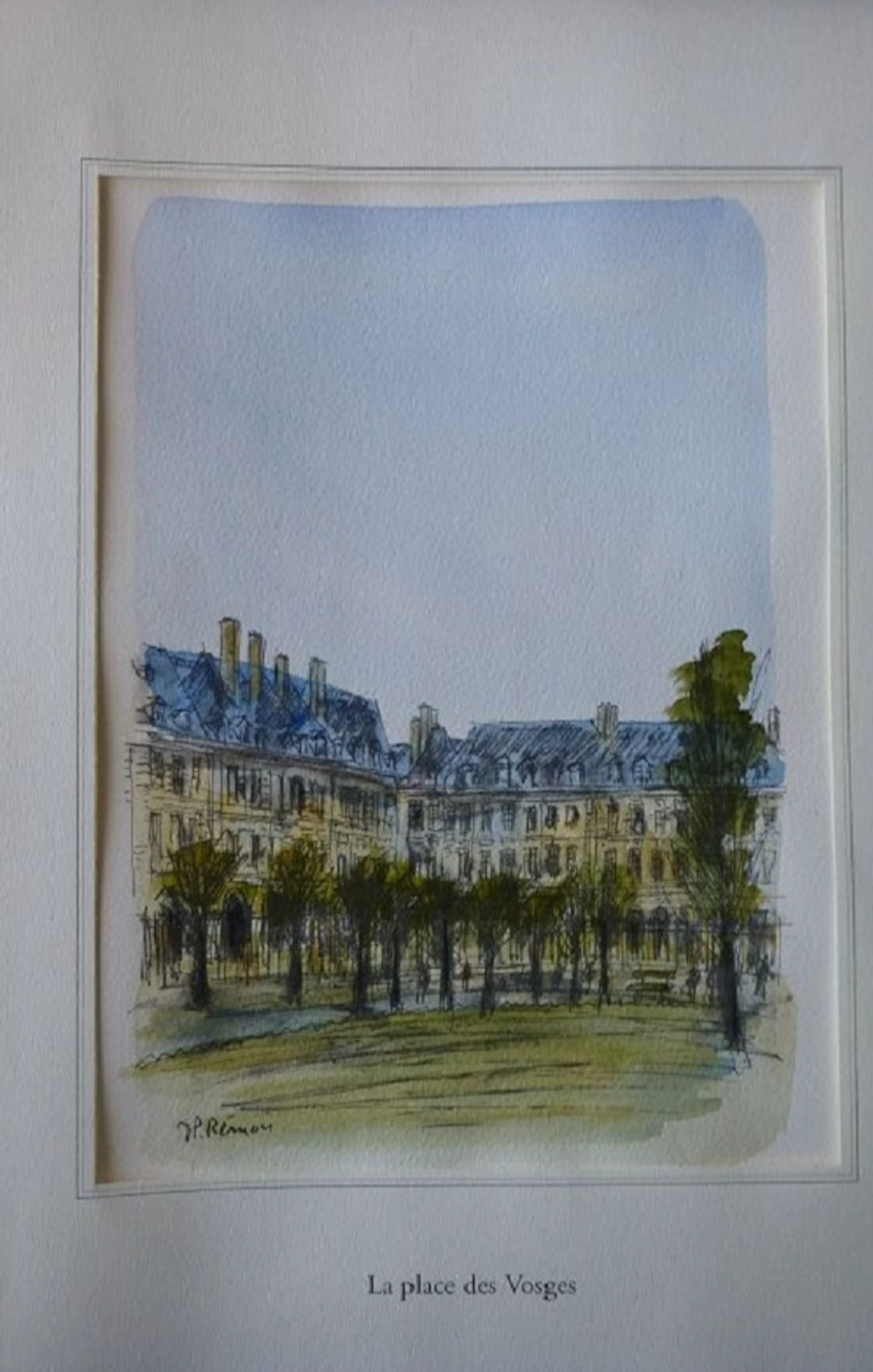 Jean Pierre REMON - La Place des Vosges, 2010 - Aquarelle signée