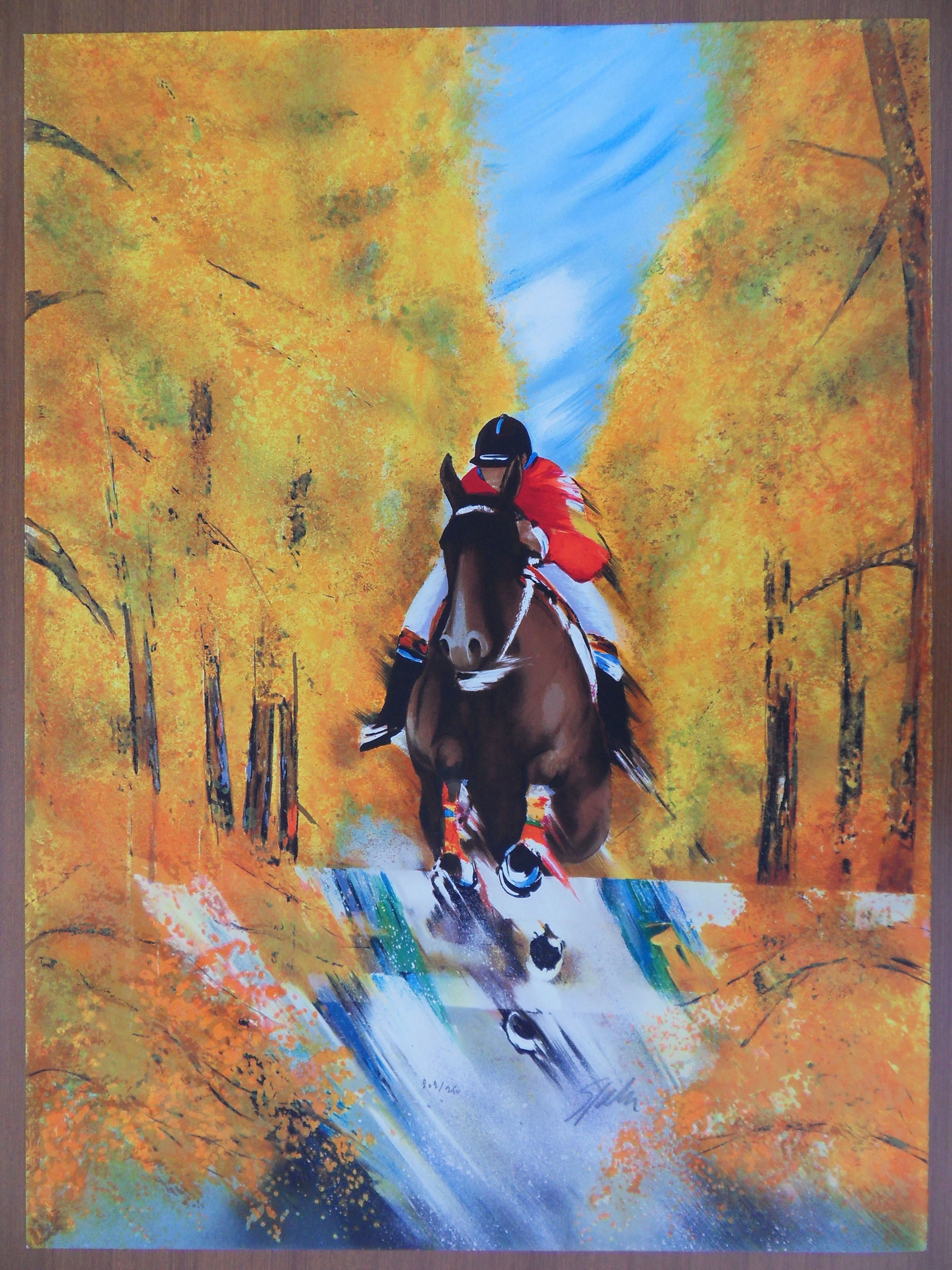 Victor SPAHN : Saut d’obstacle en forêt - Lithographie originale signée