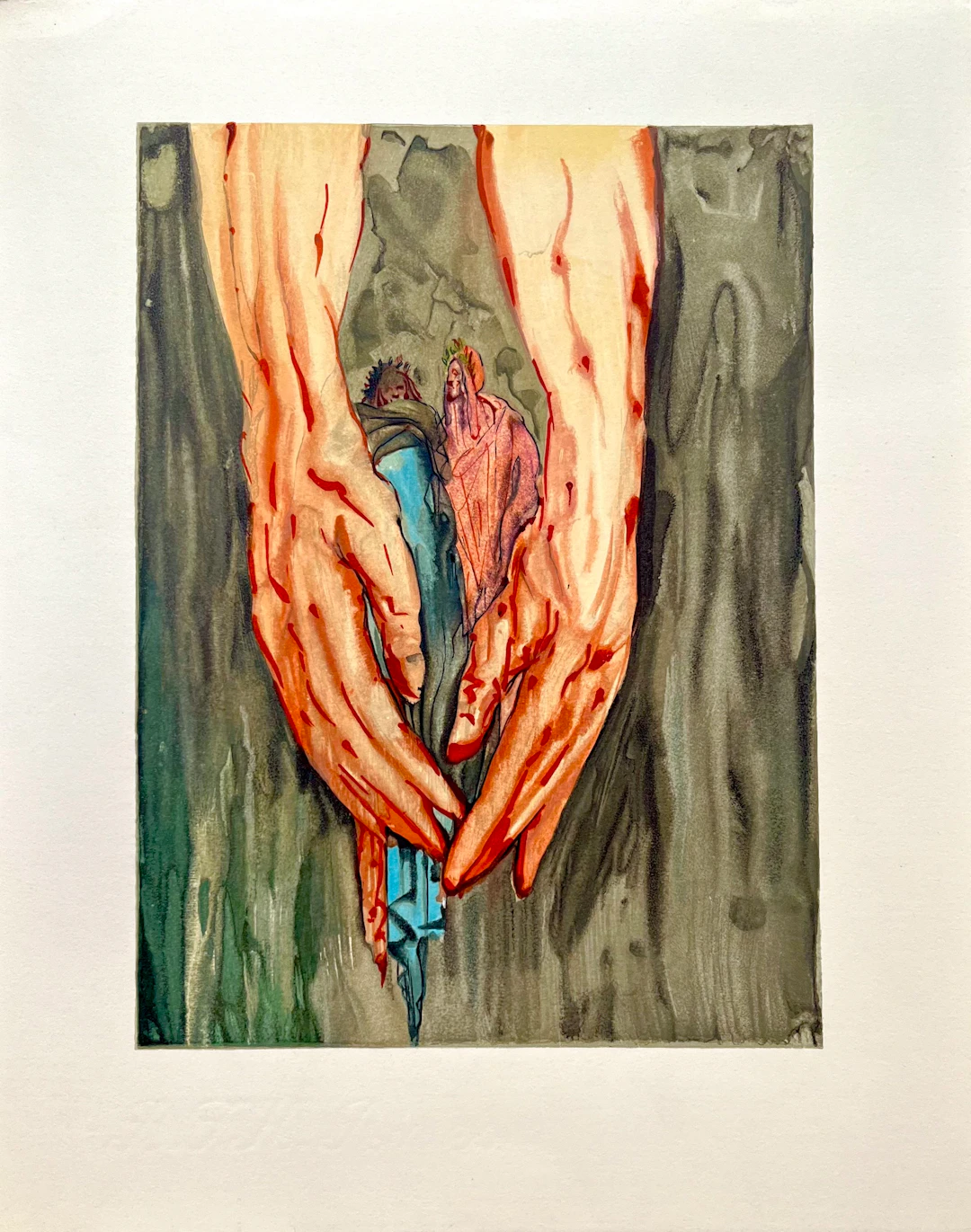 Salvador Dali - Divine Comédie - "La montée de Geryon" - Gravure sur bois