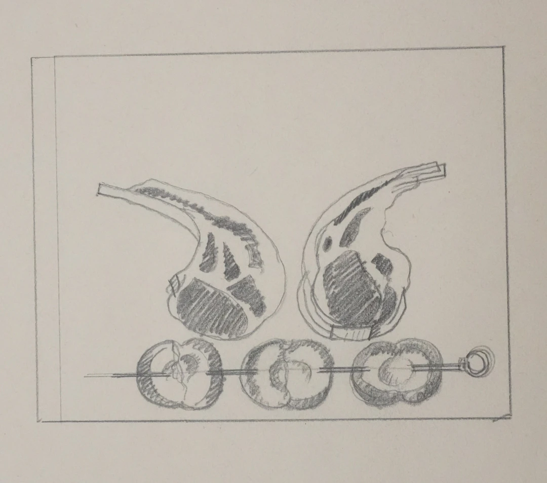 Jean-Emile LABOUREUR : Les viandes, Dessin original