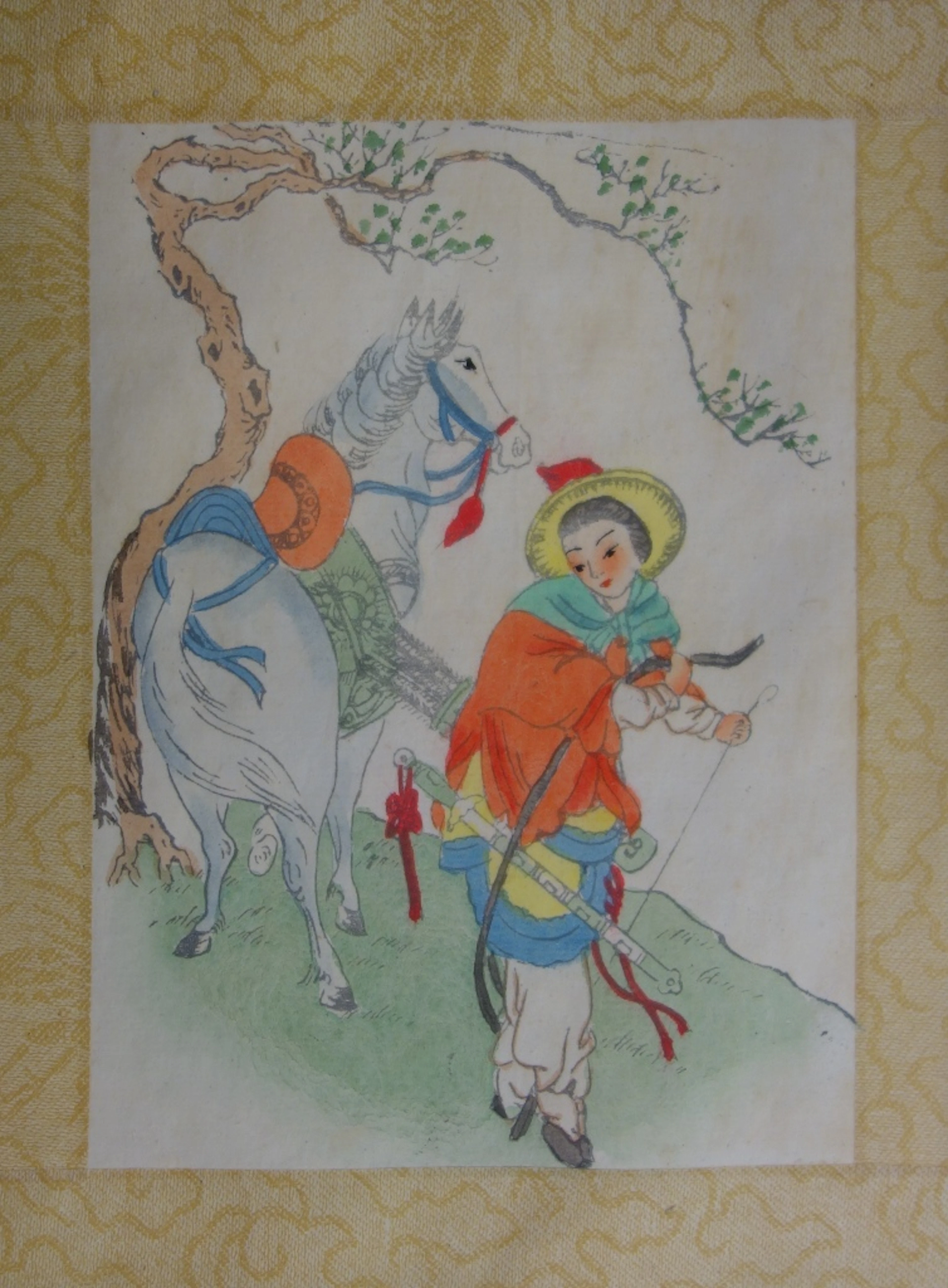 Yu T’ING SHIH - Mu-lan, Dessin original à l’aquarelle sur soie