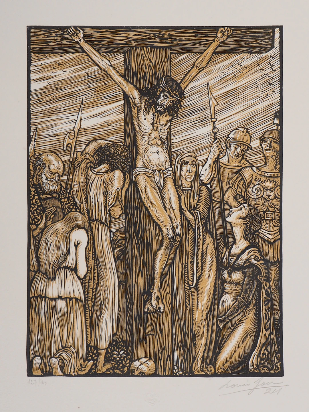 Louis JOU : Crucifixion, 1924 - Bois gravé original signé