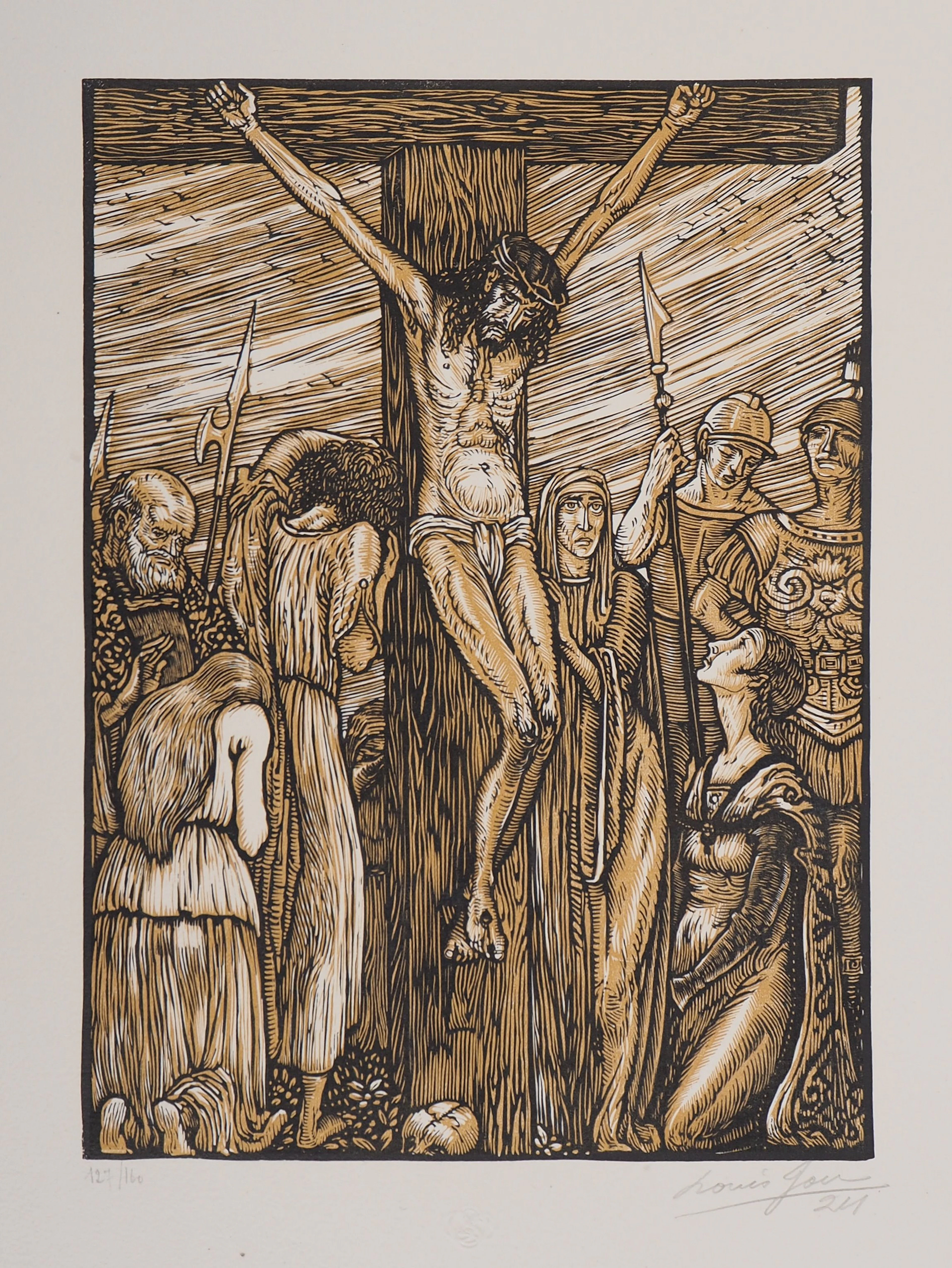 Louis JOU : Crucifixion, 1924 - Bois gravé original signé