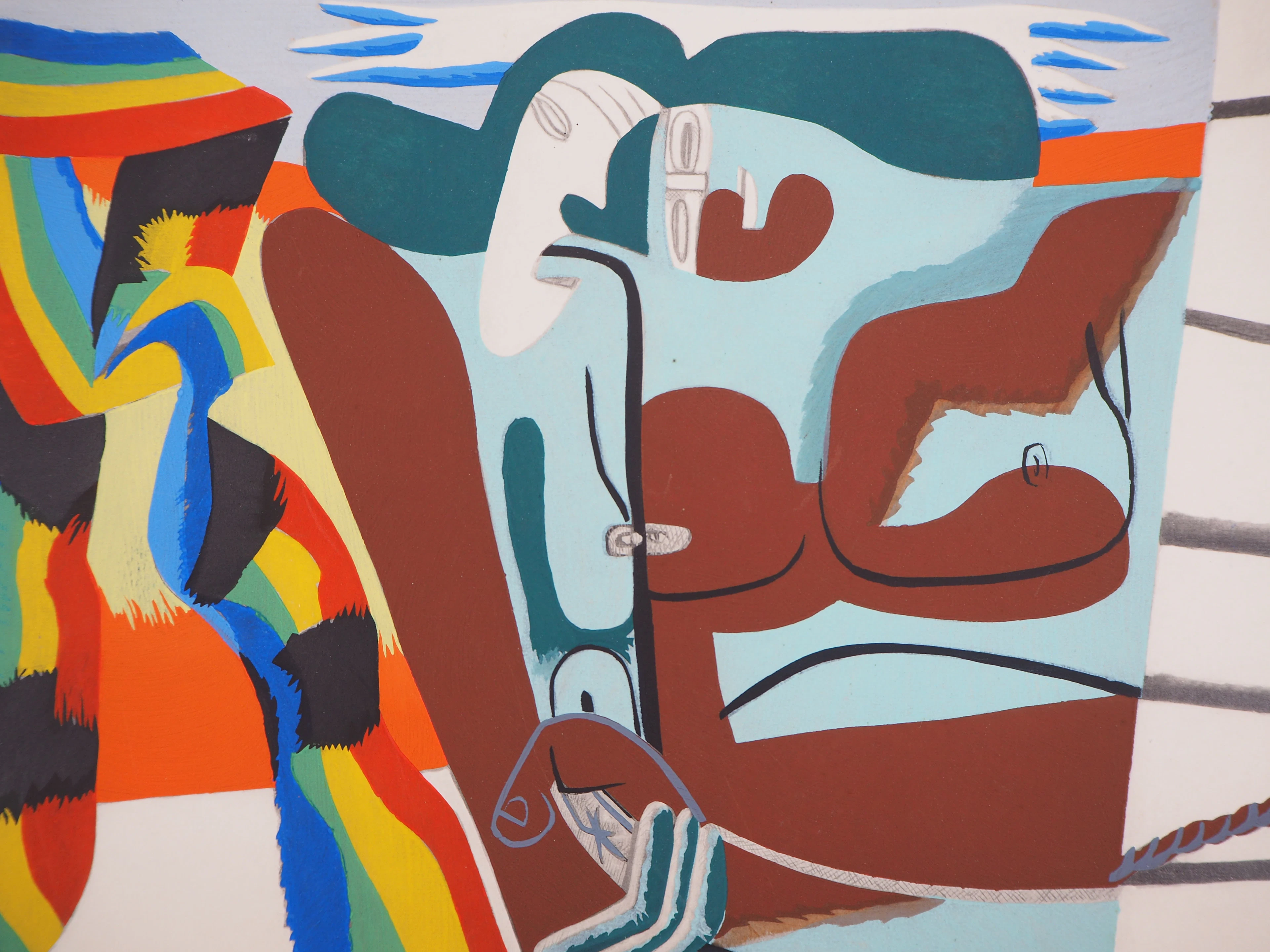 LE CORBUSIER - Deux femmes et écharpe multicolore, 1938 - Lithographie