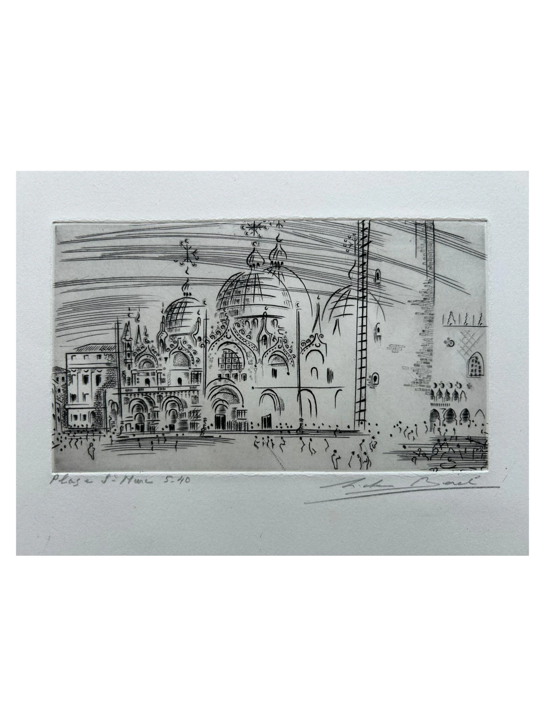 Michel Beret - La place Saint Marc - Gravure originale signée et titrée