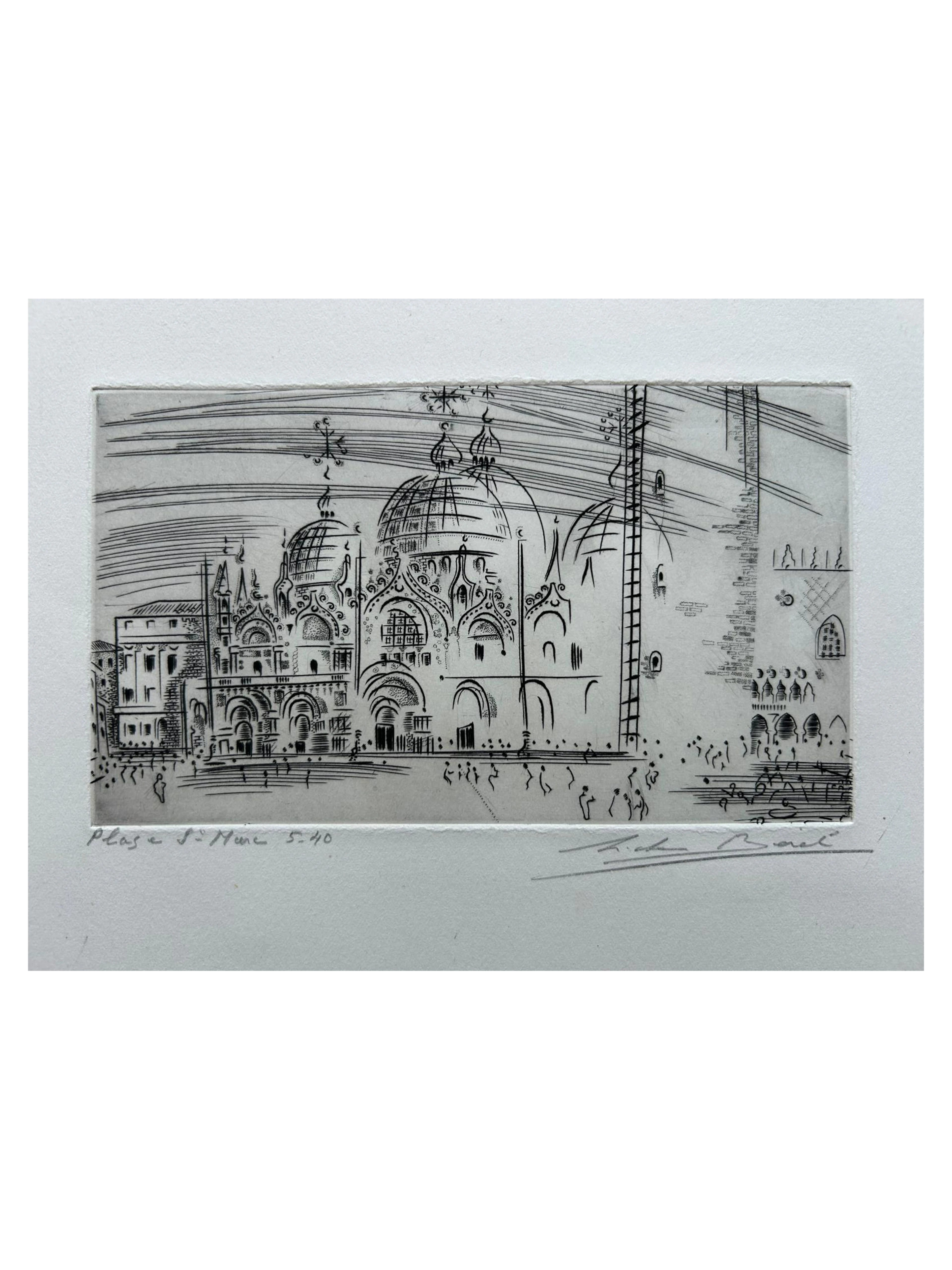 Michel Beret - La place Saint Marc - Gravure originale signée et titrée