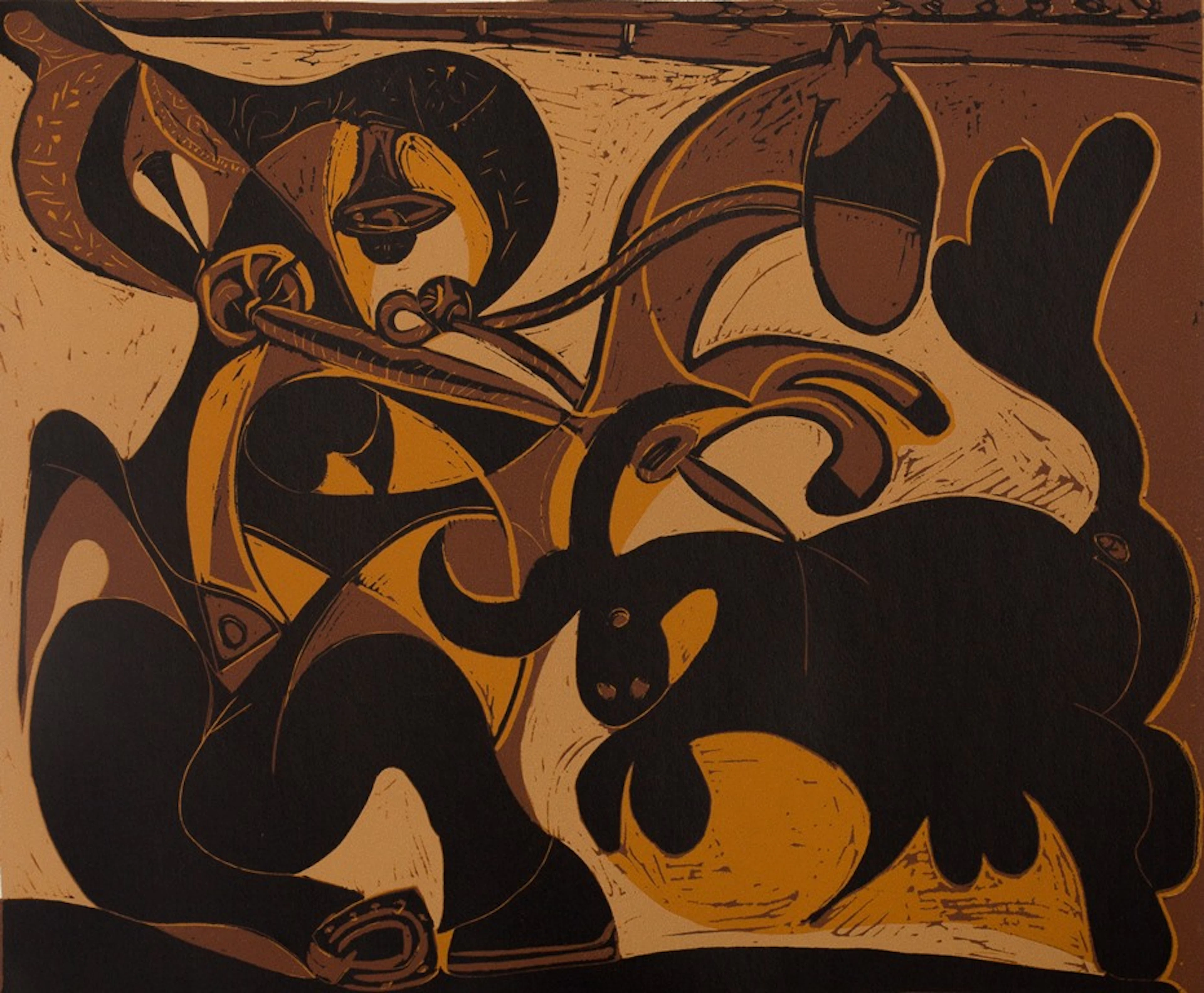 Pablo PICASSO : Picador attaquant le Taureau - Linogravure (1962)