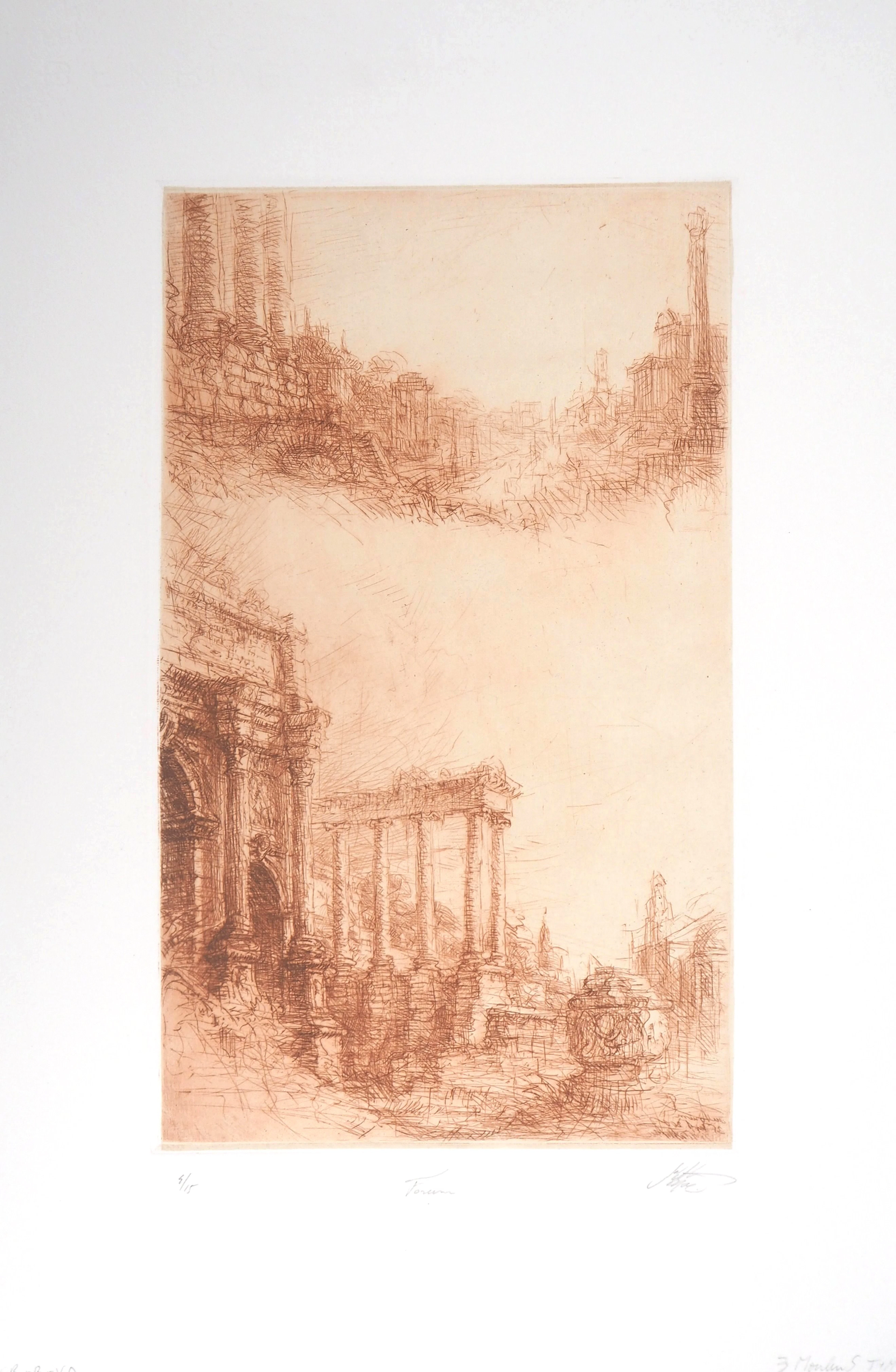 Jean Michel MATHIEUX-MARIE: Forum romain - Gravure originale signée au crayon