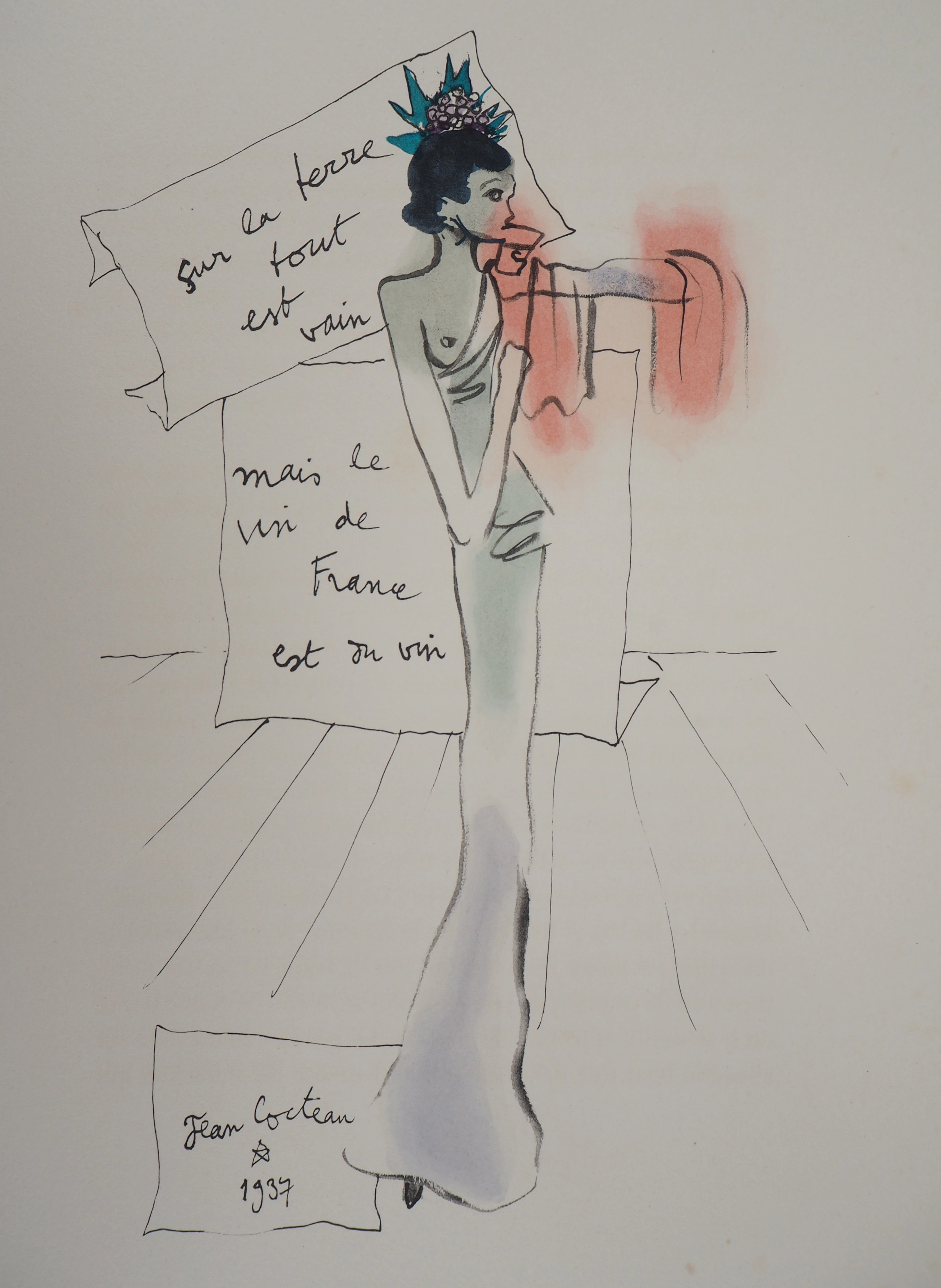 Jean COCTEAU : Vin de France - Lithographie signée