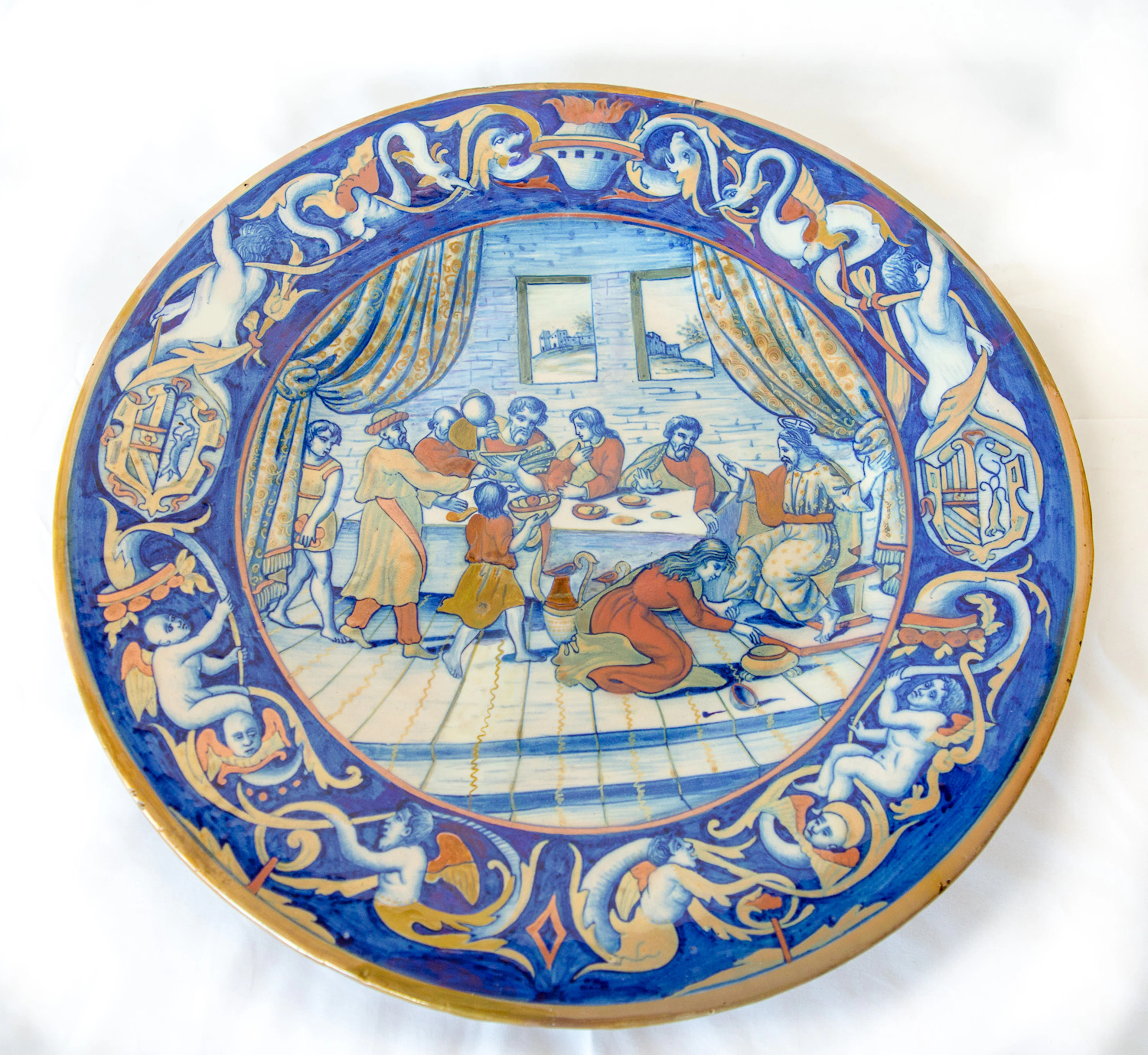 Paolo RUBBOLI - Plat en majolique représentant le repas chez Simon, 19e siècle