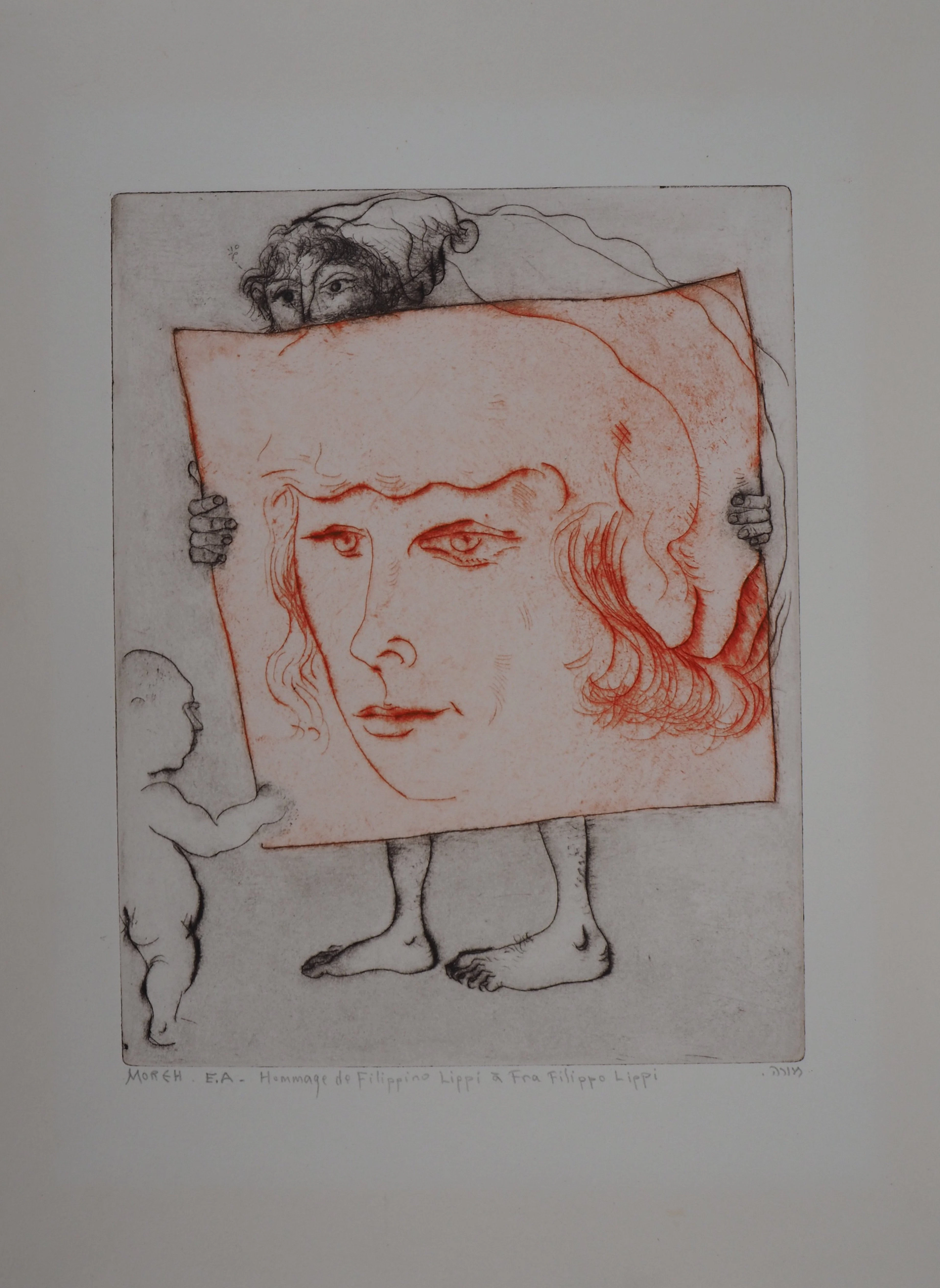 Mordecaï MOREH : Portrait de courtisan - Gravure originale signée