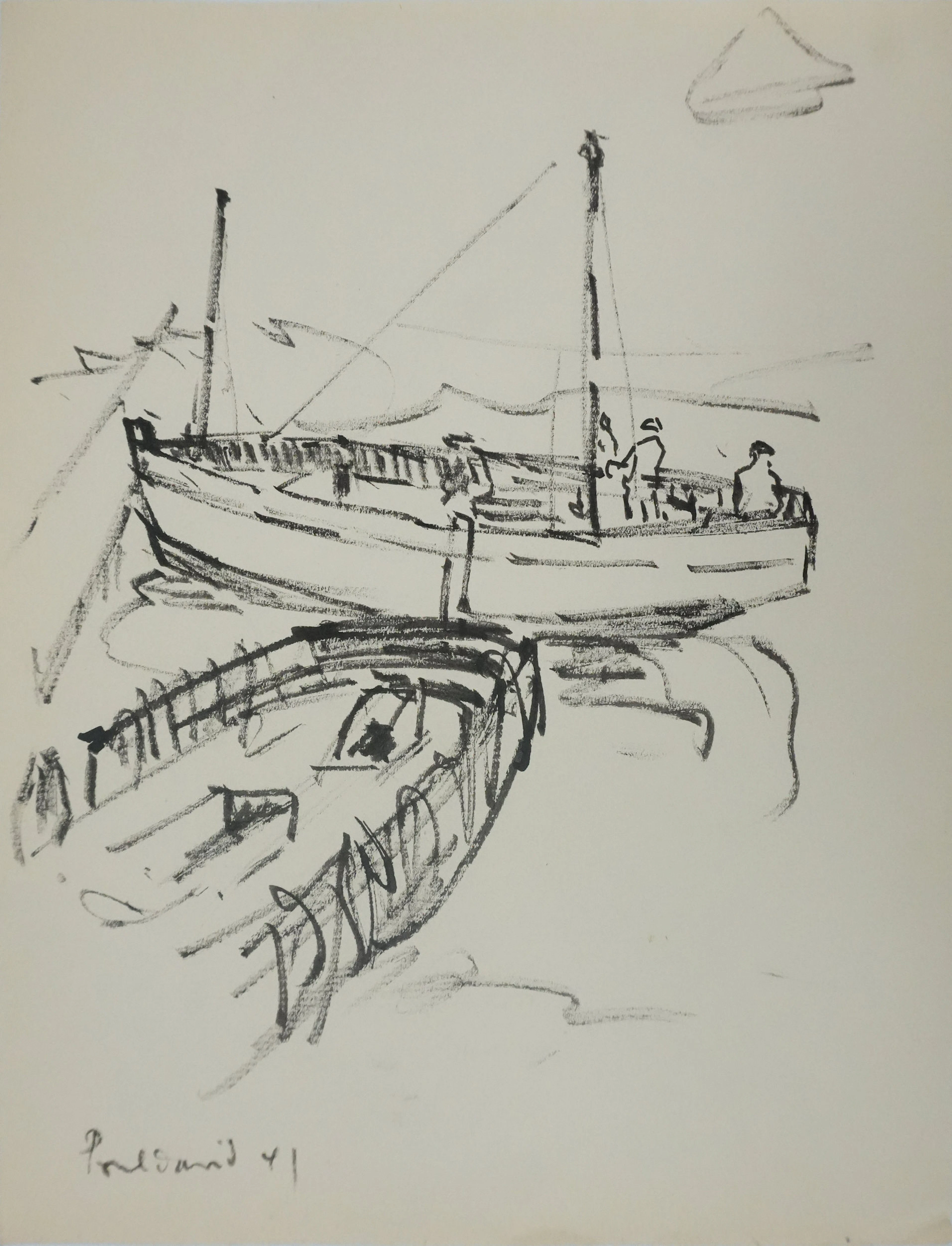 Claude BILS : Homme à la canne, Dessin original