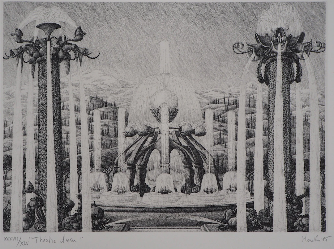 François HOUTIN : Théâtre d’eau - Gravure Originale Signée