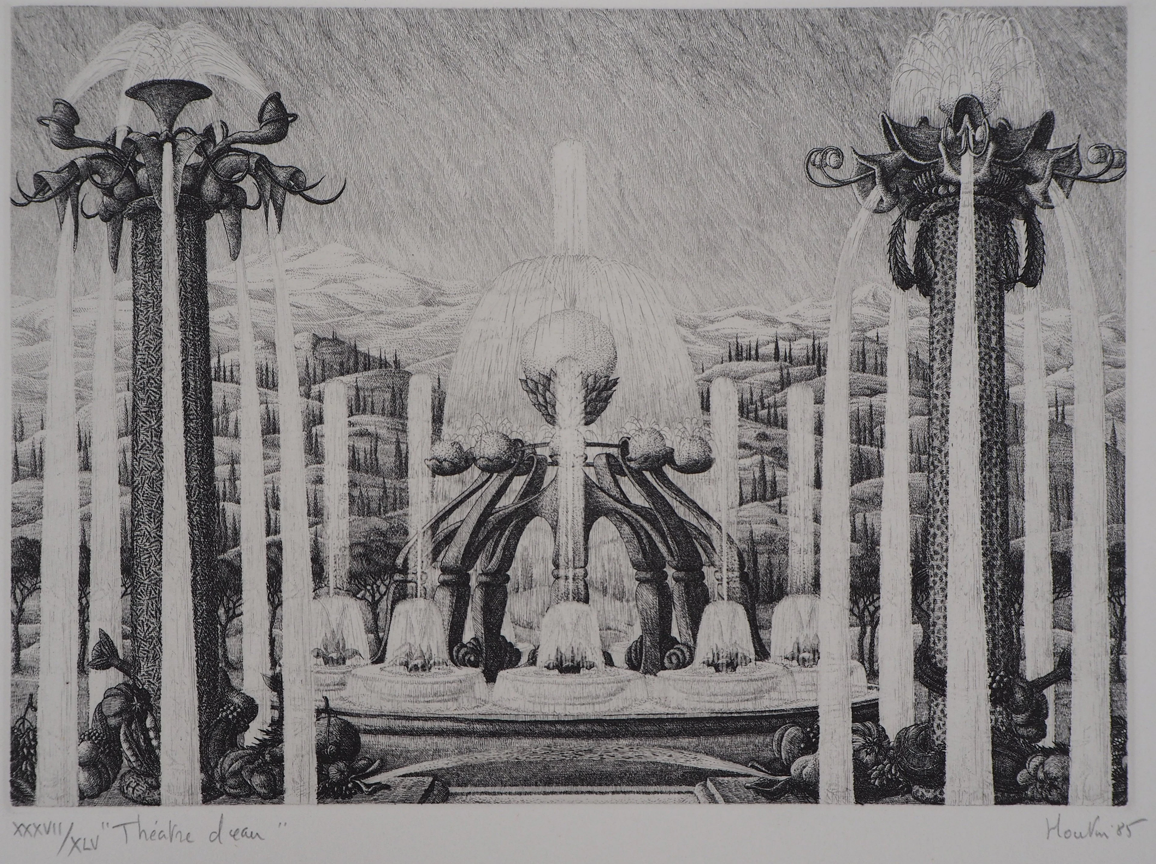 François HOUTIN : Théâtre d’eau - Gravure Originale Signée