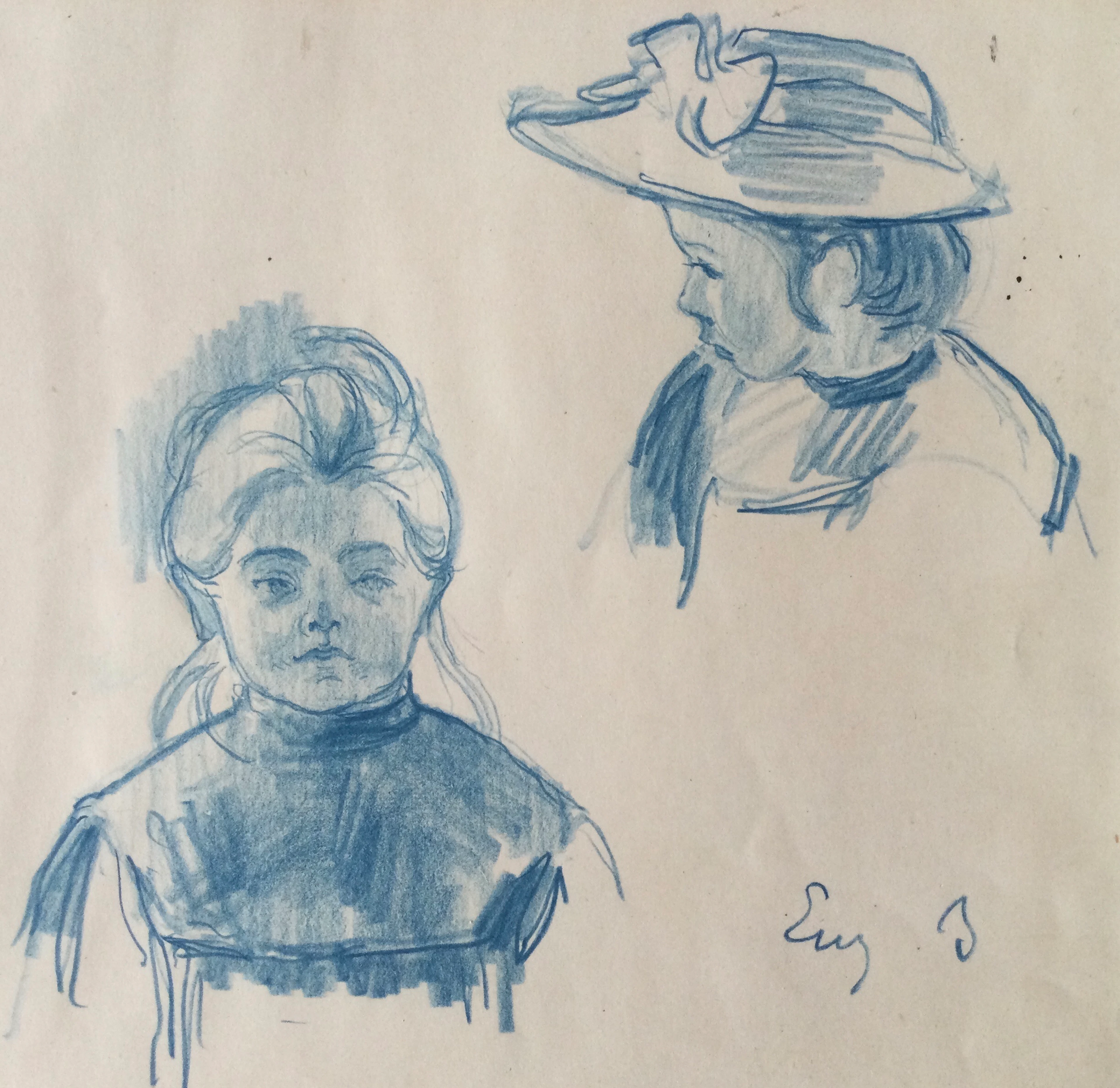 Eugène BÉJOT - Etude de visages - Lithographie