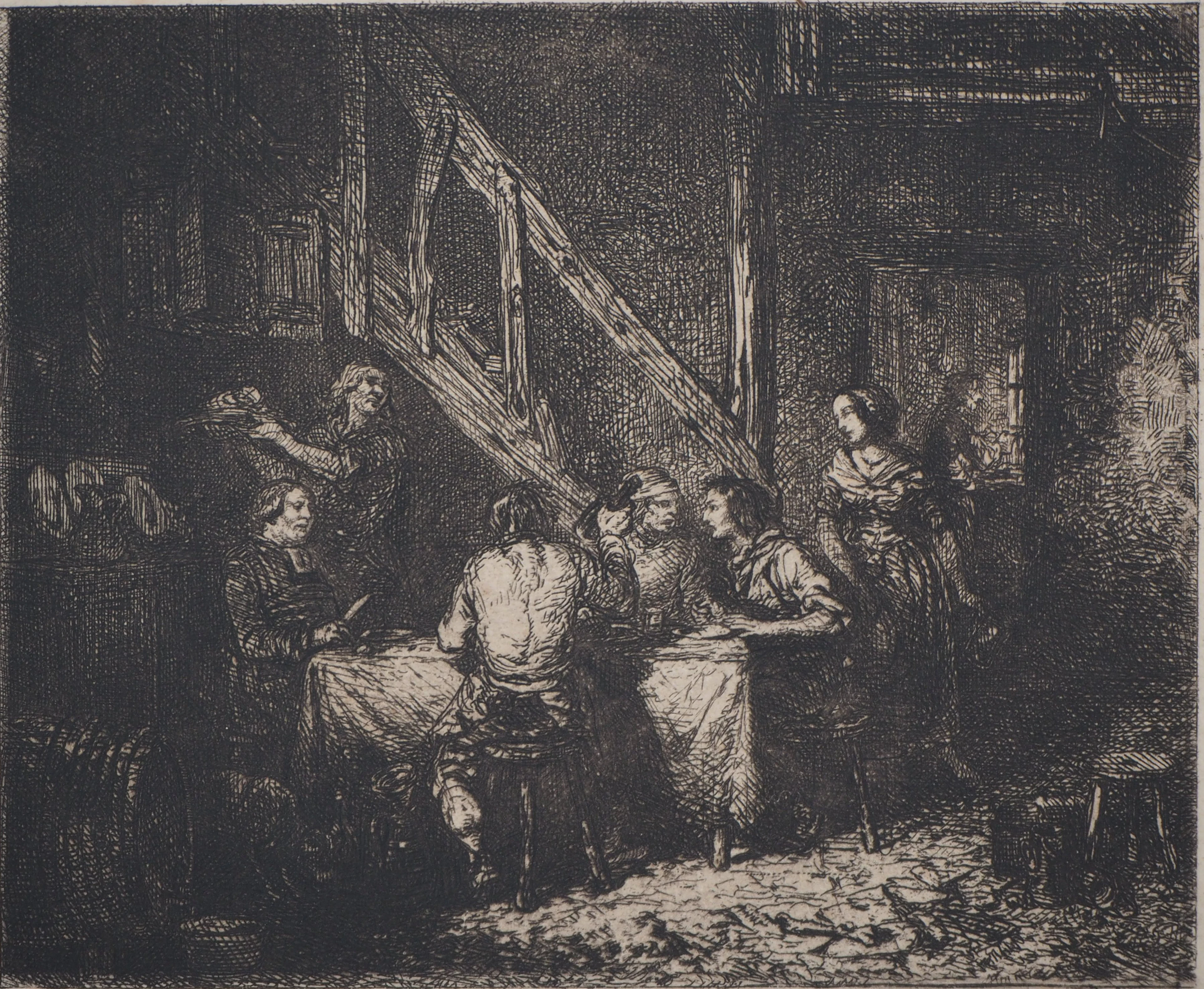 Charles Emile JACQUES : Le repas des paysans - Eau forte Originale Signée