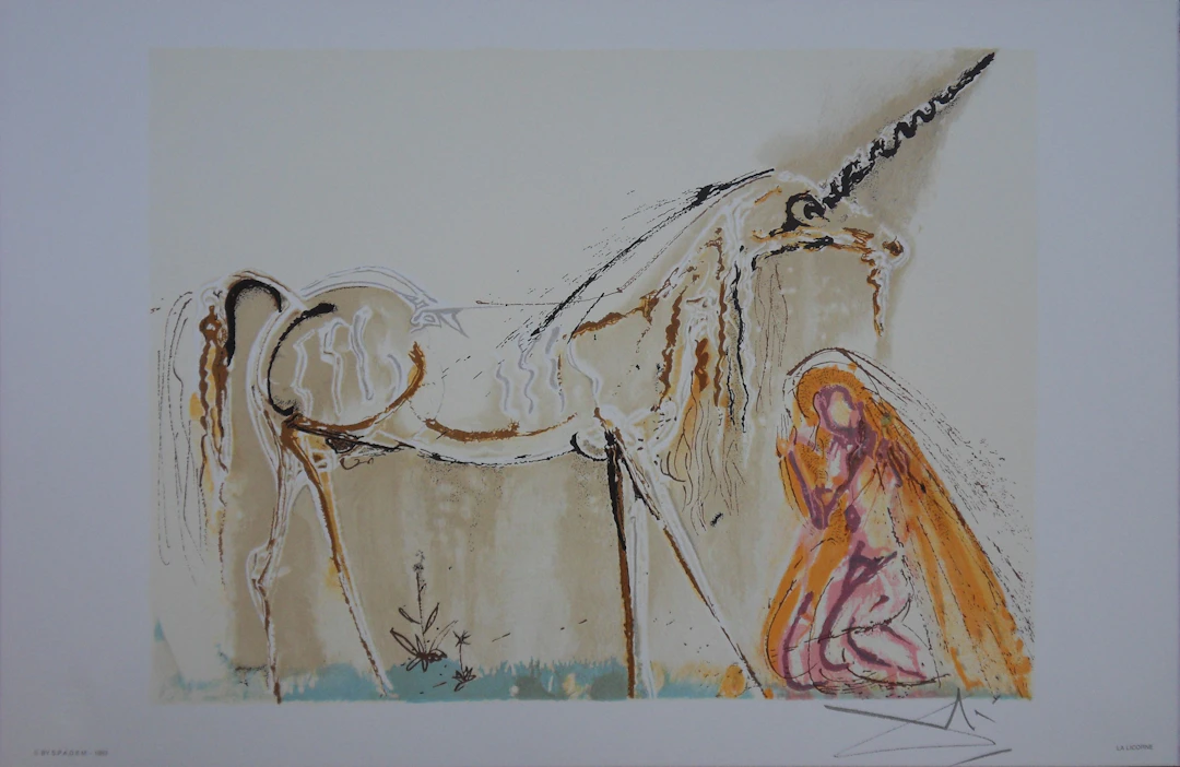 Salvador DALI : Les Chevaux, La Licorne - Lithographie signée