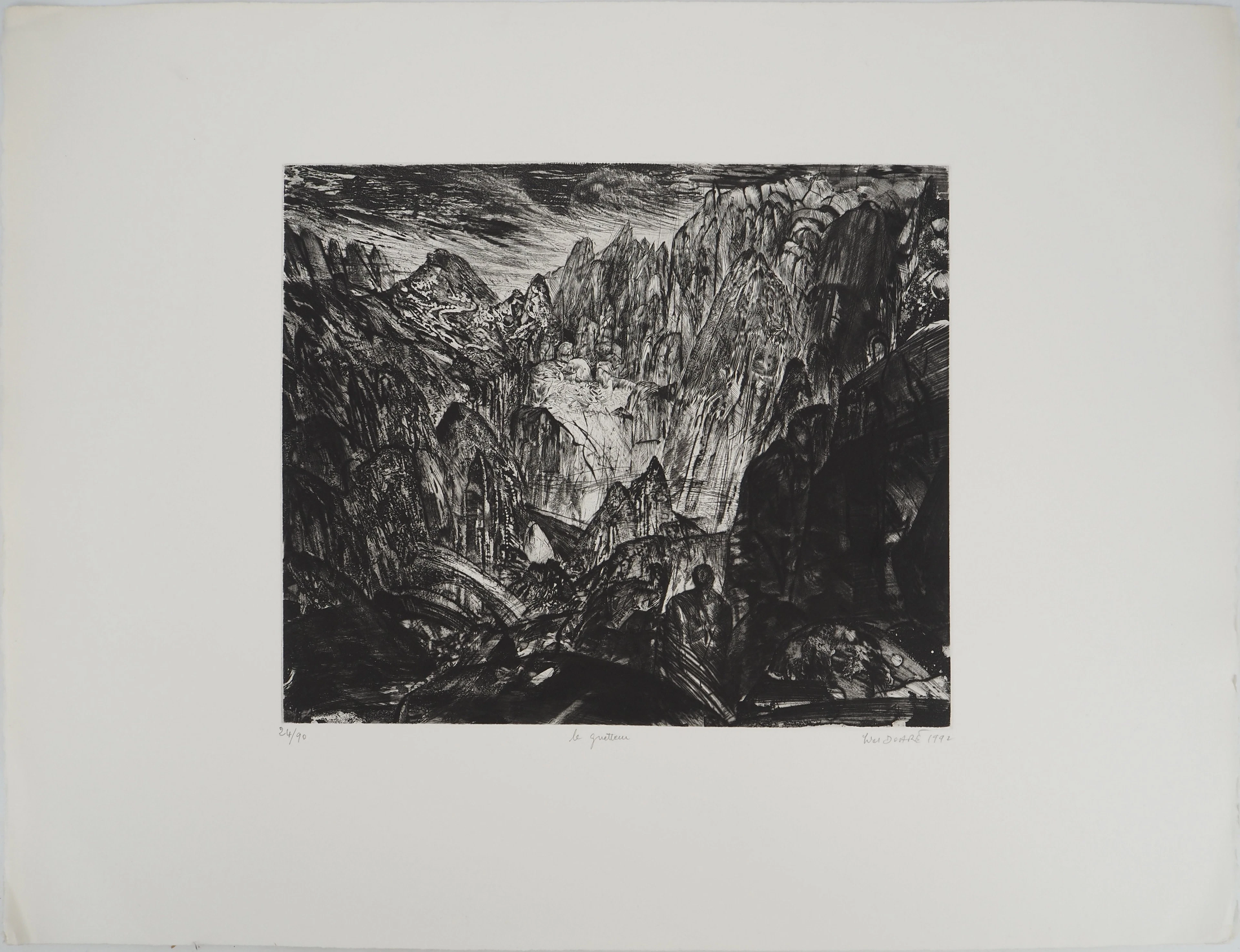 Yves DOARÉ, Le guetteur, 1992 Gravure sur cuivre originale Signée